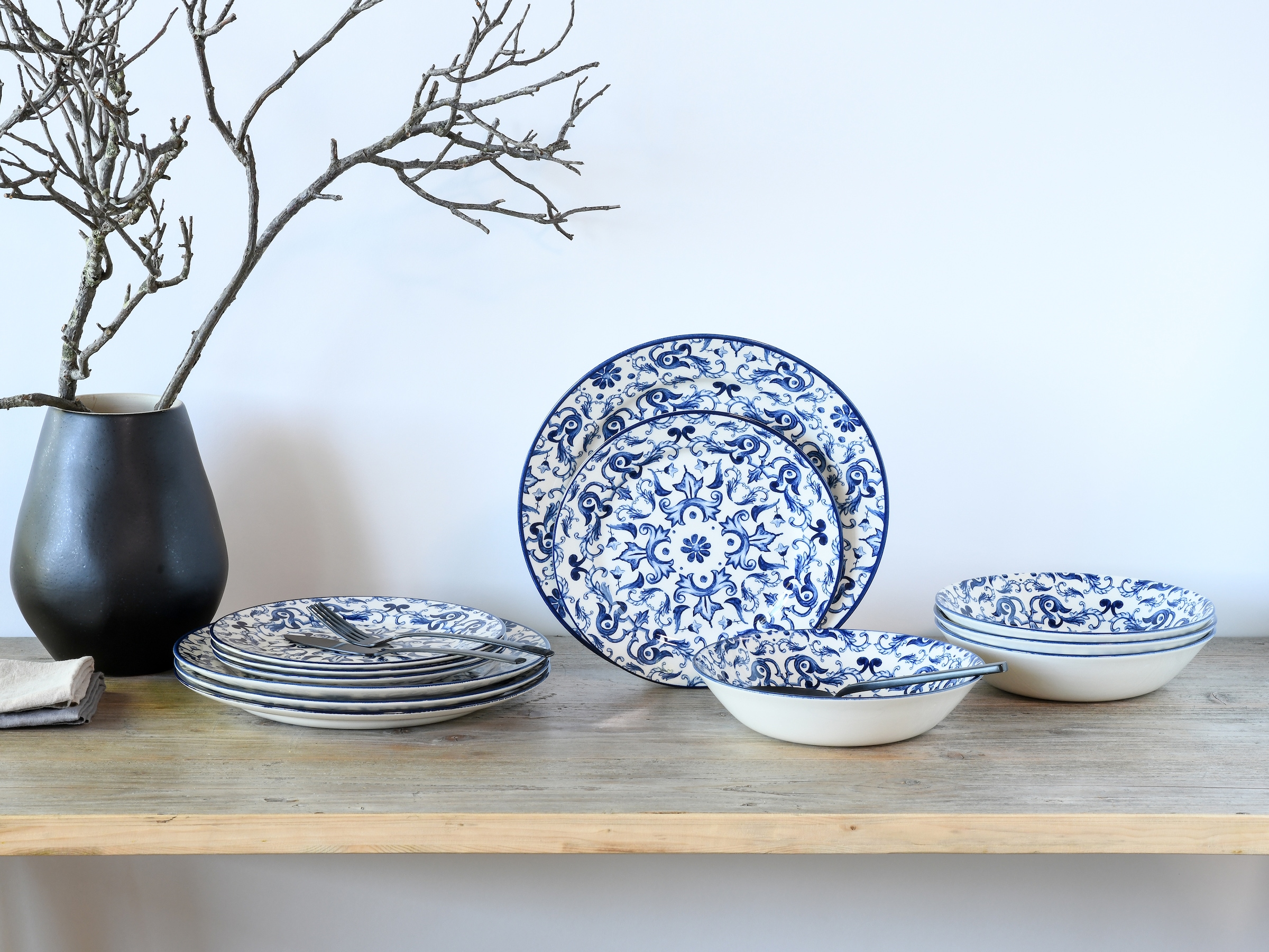 CreaTable Teller-Set »Fresco Blau, Tellerset 12-tlg« Ornamentmotiv, Mediterran