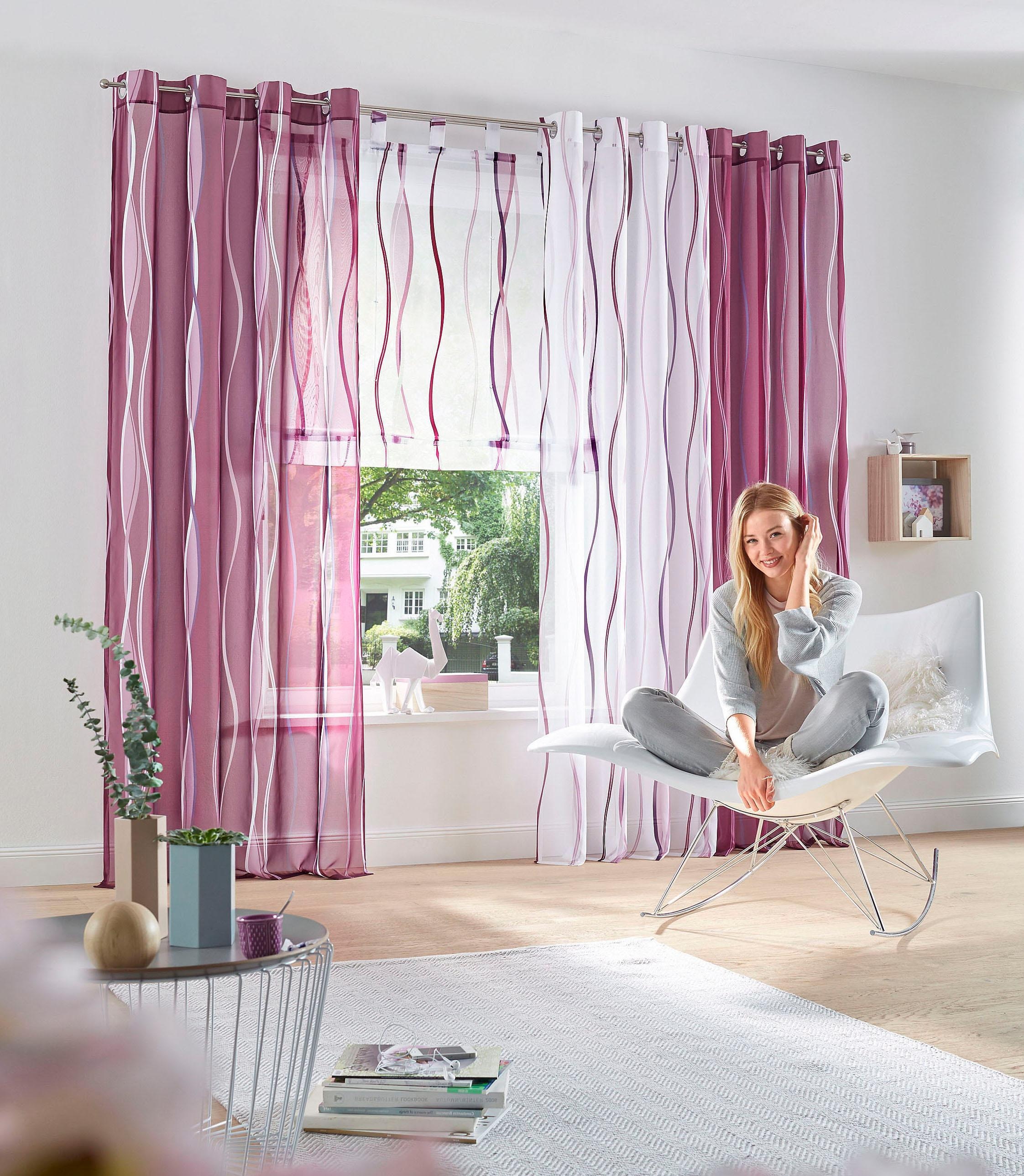 my home Raffrollo »Dimona«, mit Schlaufen, Transparent, Voile, Polyester
