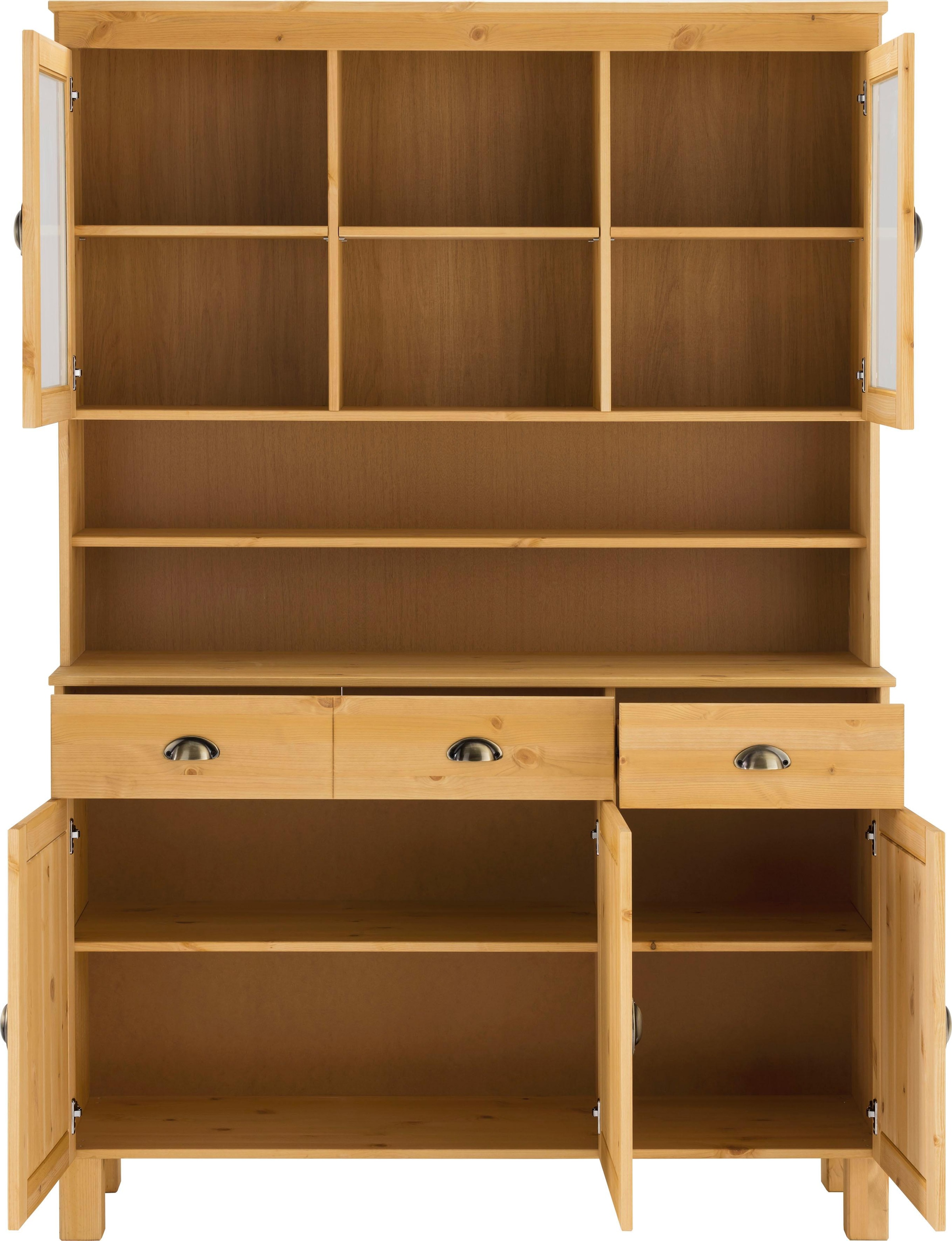 Home affaire Küchenbuffet »Oslo« 125 cm breit, aus massiver Kiefer, mit 2 Glastüren, Metallgriffe