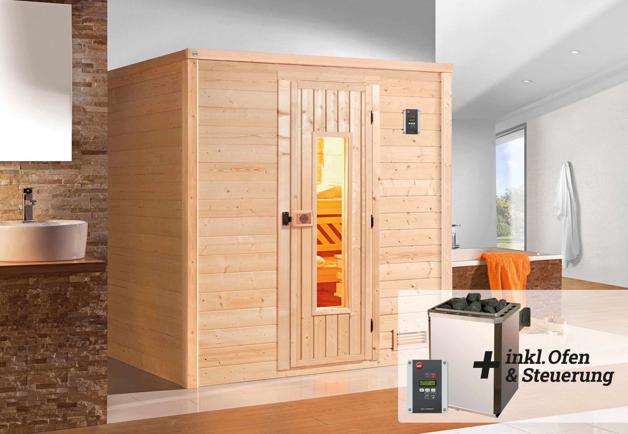 weka Sauna »Bergen«, 7,5 kW-Ofen mit digitaler Steuerung
