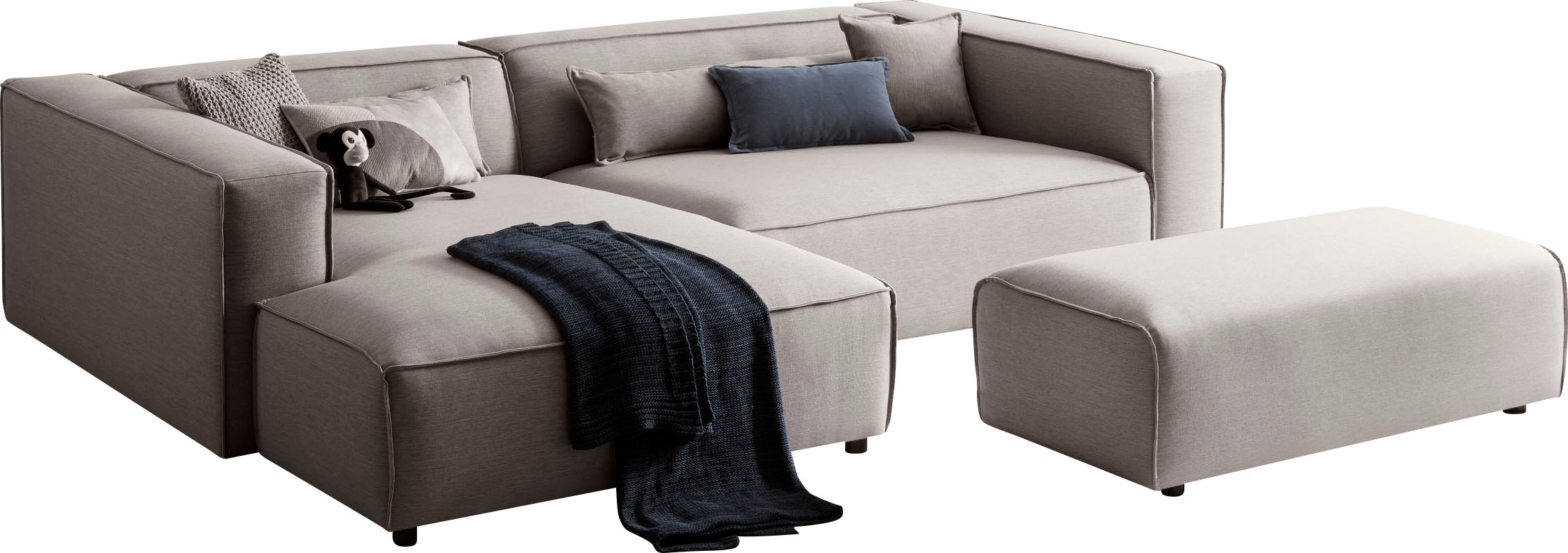 LeGer Home by Lena Gercke Polsterecke »PIARA XXL, L-Form, incl. Hocker«, stellbar zum Schlafsofa (Krokodilverbinder), in Cord und Flachgewebe