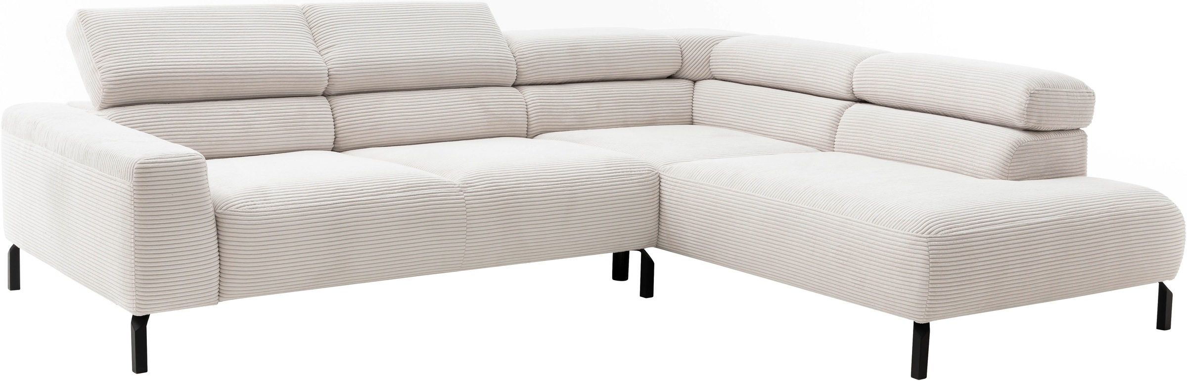 Places of Style Ecksofa »Antonelli, L-Form, inkl. Kopfteilverstellung, Breite 276 cm«, mit elektrischer Sitztiefenverstellung, in Cord, weiß