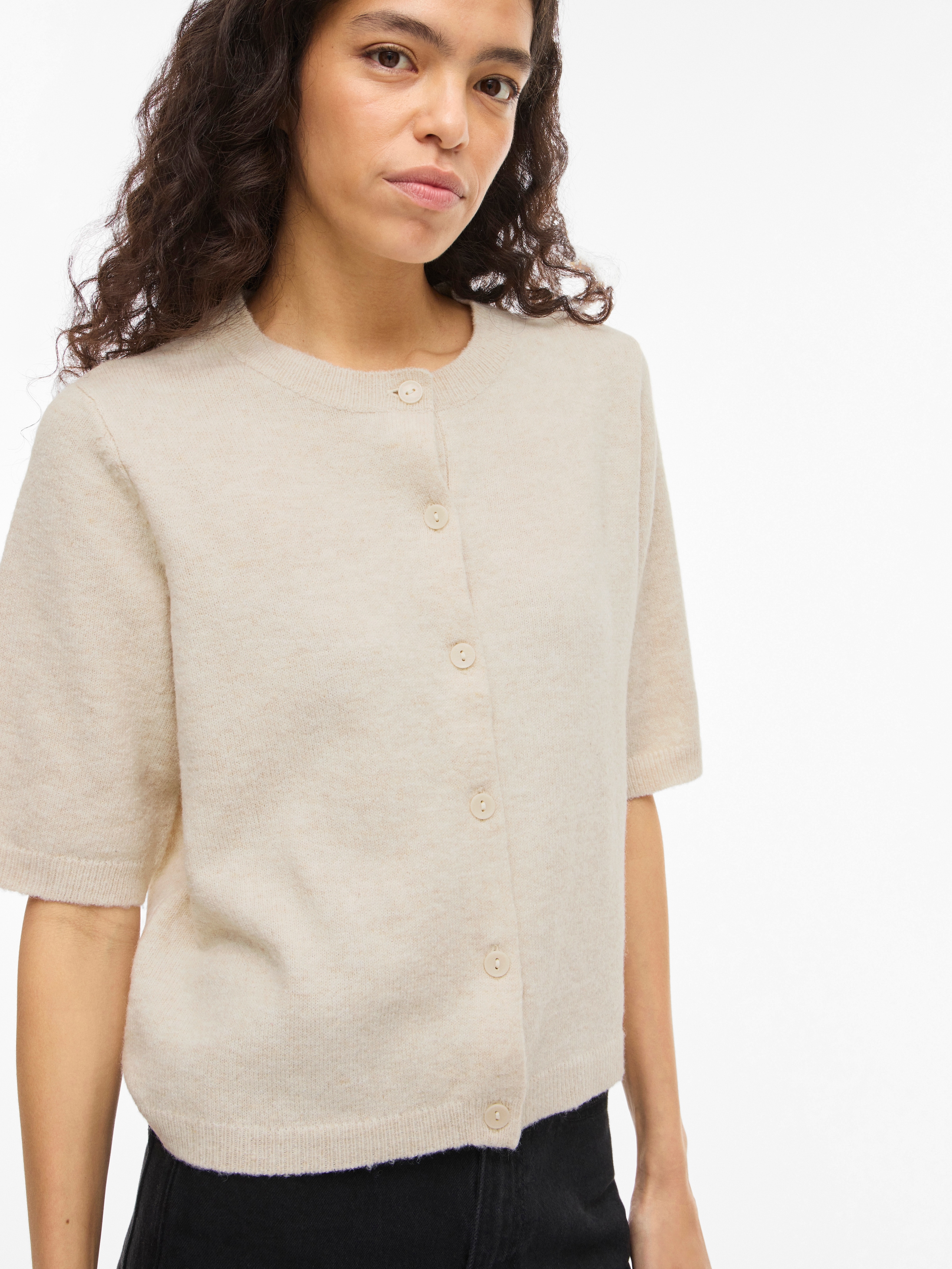Vila Strickjacke »VILIGA 2/4 O-NECK KNIT CARDIGAN - NOOS« Materialmix, regular fit