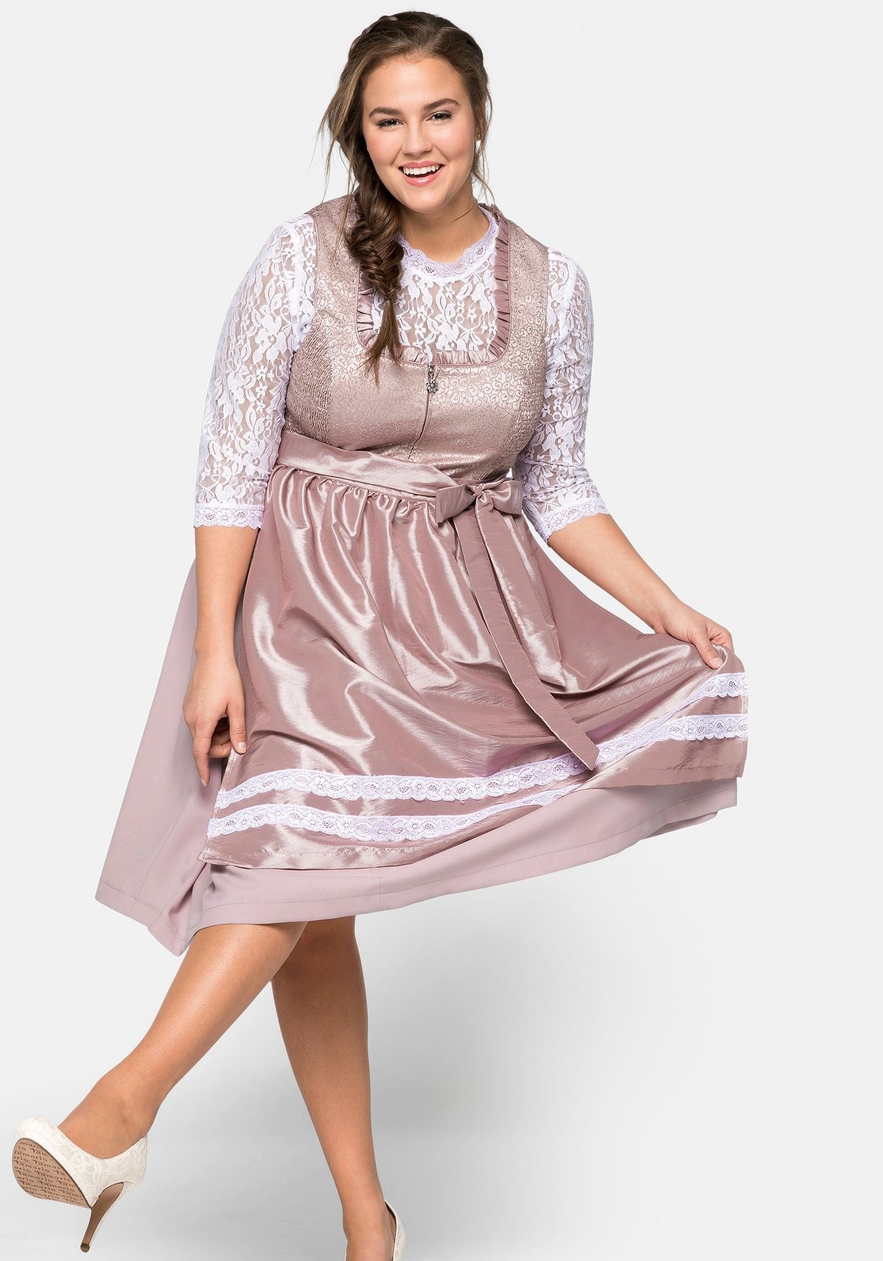 Sheego Dirndl »Dirndl mit Schürze und Spitzenbluse 3tlg.«, (mit Dirndlbluse), mit Schürze und Spitzenbluse 3tlg.