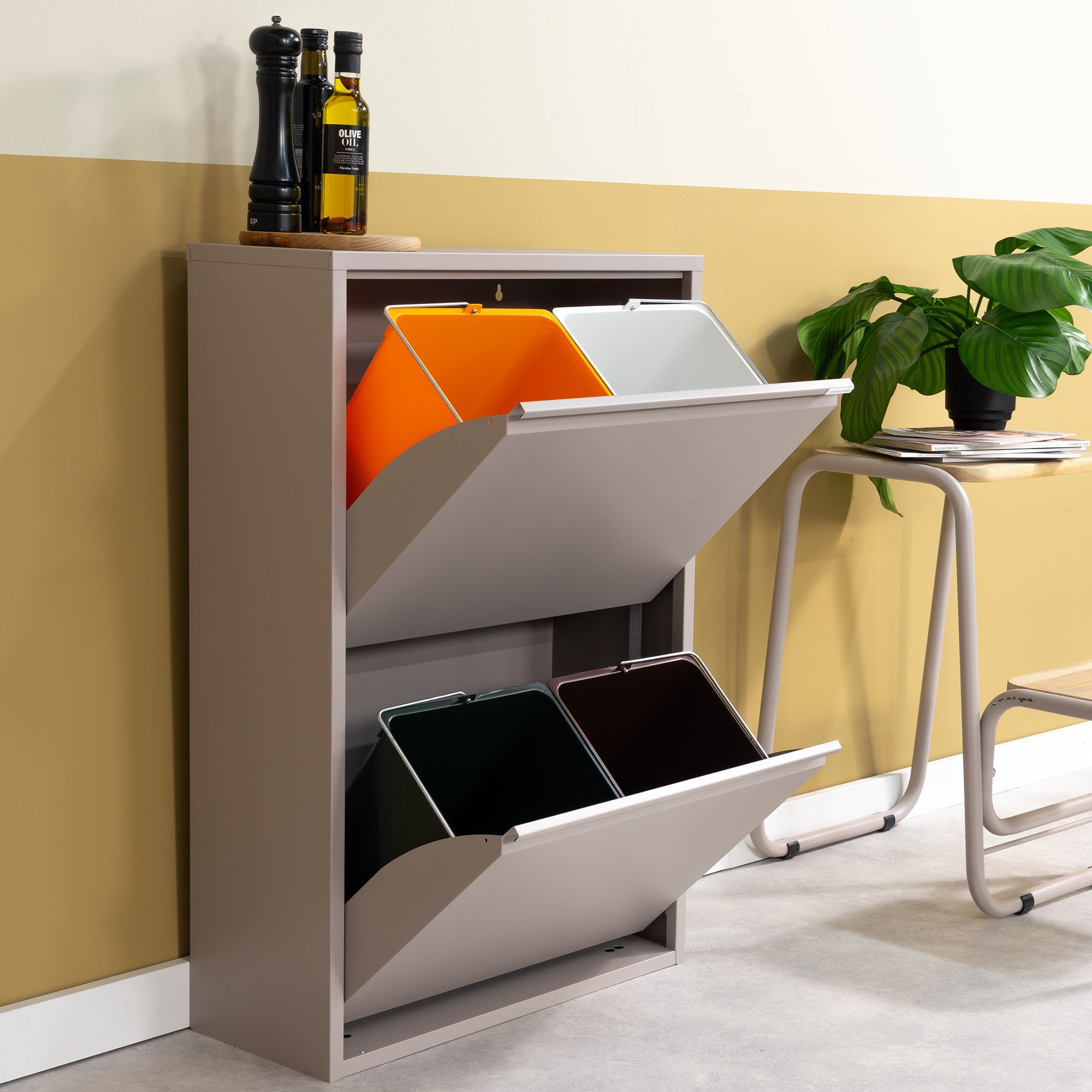 Spinder Design Mülltrennsystem »GIGI 4« Stahl-Abfalltrennsystem mit 4x 18,5-Liter-Inneneimern