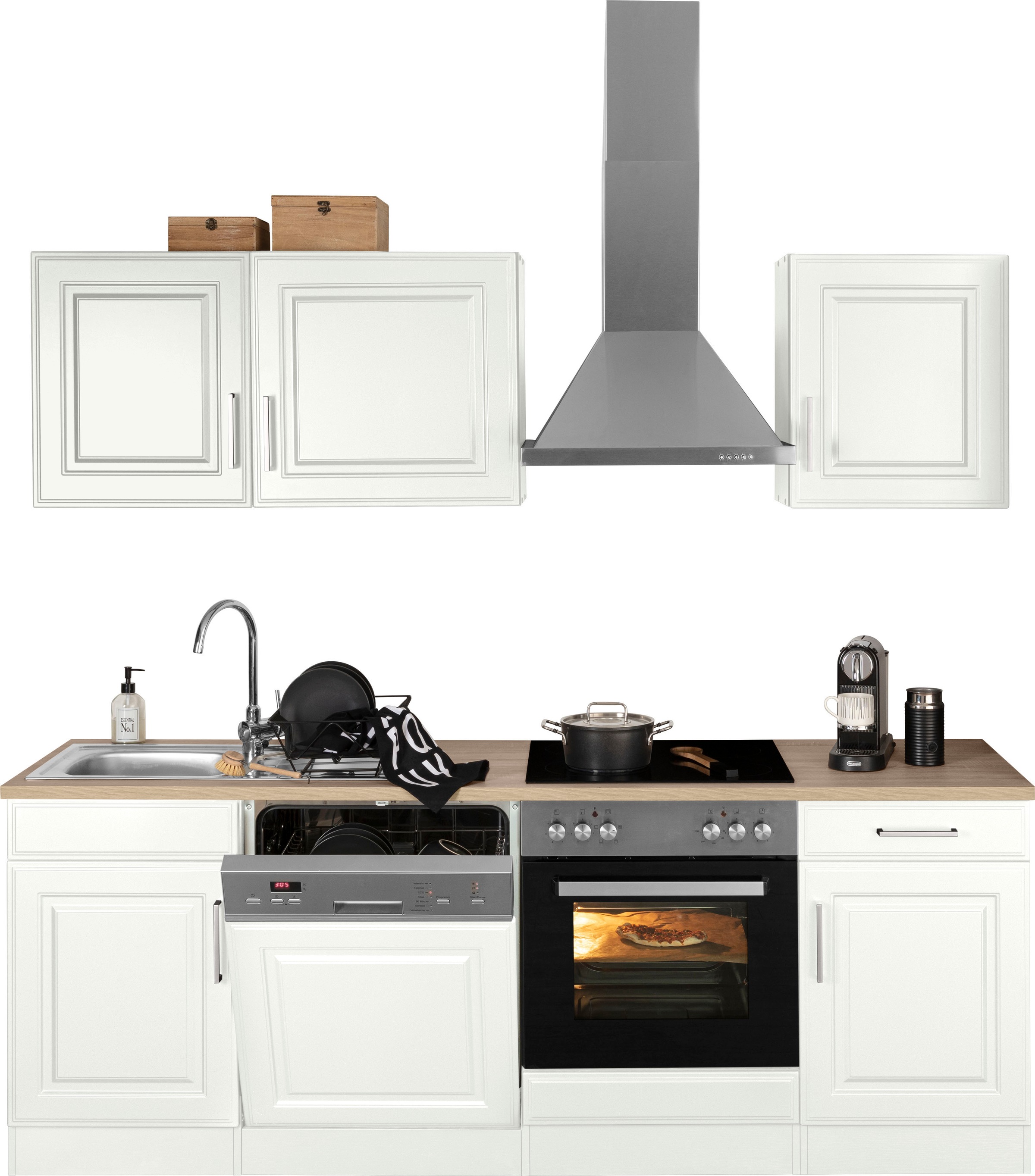 KOCHSTATION Küchenzeile »KS-Stockholm« Breite 220 cm, mit hochwertigen MDF Fronten im Landhaus-Stil