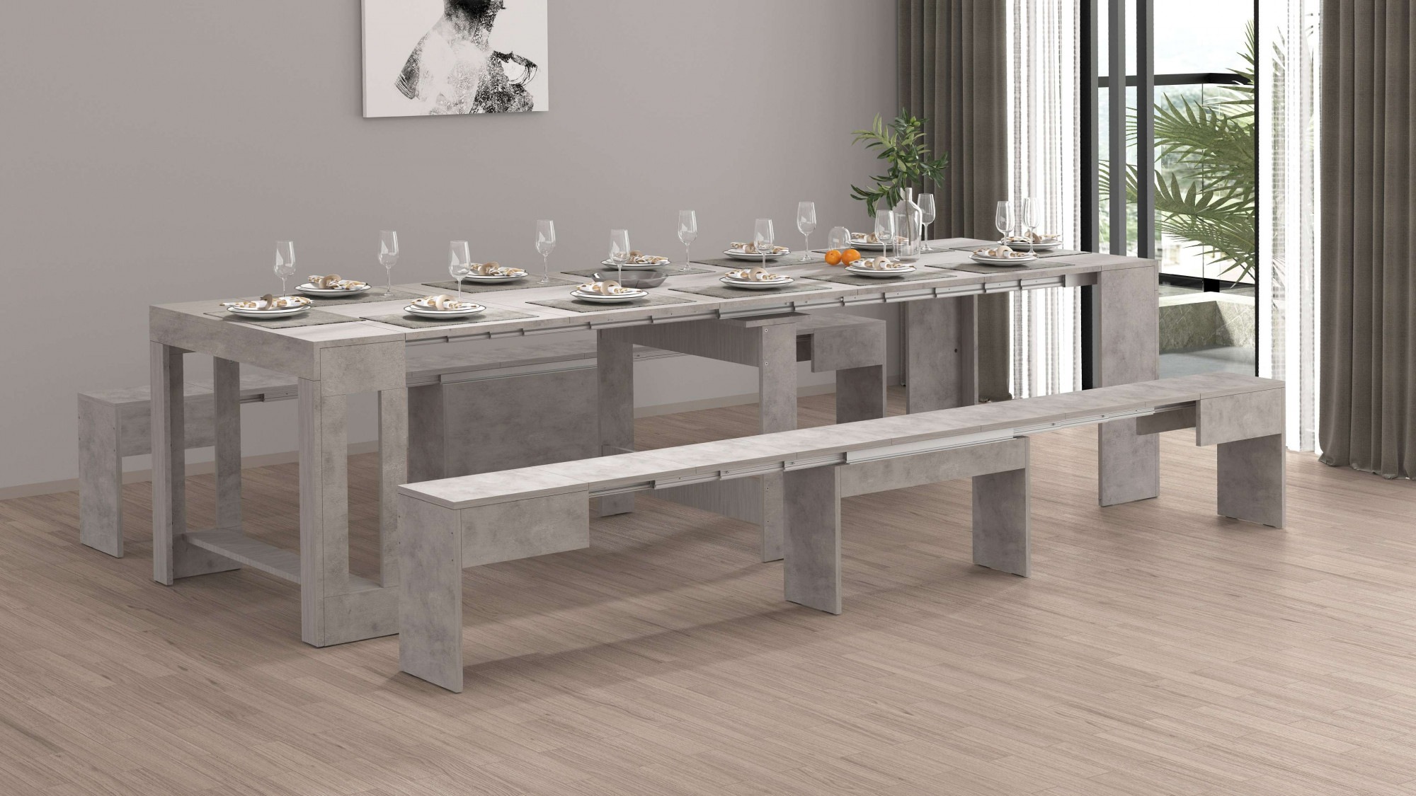 INOSIGN Sitzgruppe »Praktika« Spar-Set, Set beinhaltet 2 Bänke, 2 Stk. tlg. Je Bank ausziehbar bis 290 cm