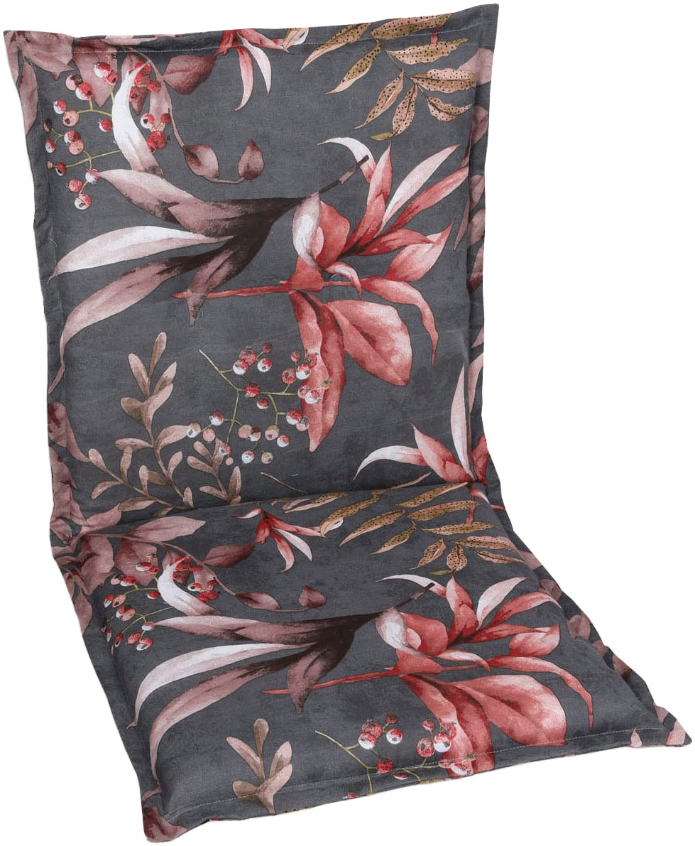 GO-DE Sesselauflage Blätter / Beeren anthrazit - Maße BxLxH ca.: 50 cm x 100 cm x 7 cm