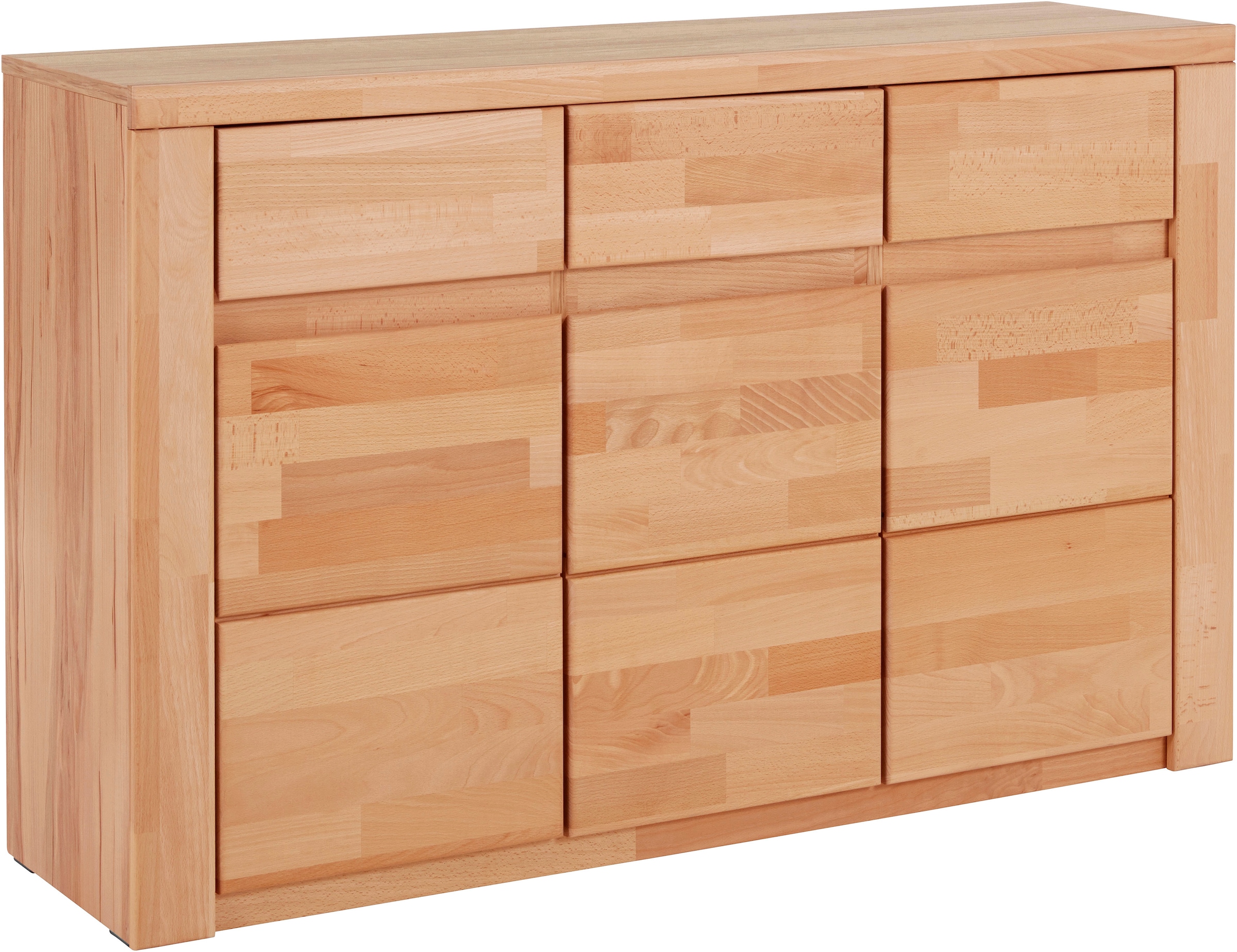 Home affaire Sideboard »Burano,127cm breit, Fronten Massivholz,3 Türen,3 Schubladen,6 Fächer«, Holz massiv,Holzwerkstoff,Griffmulden,Böden variabel einsetzbar