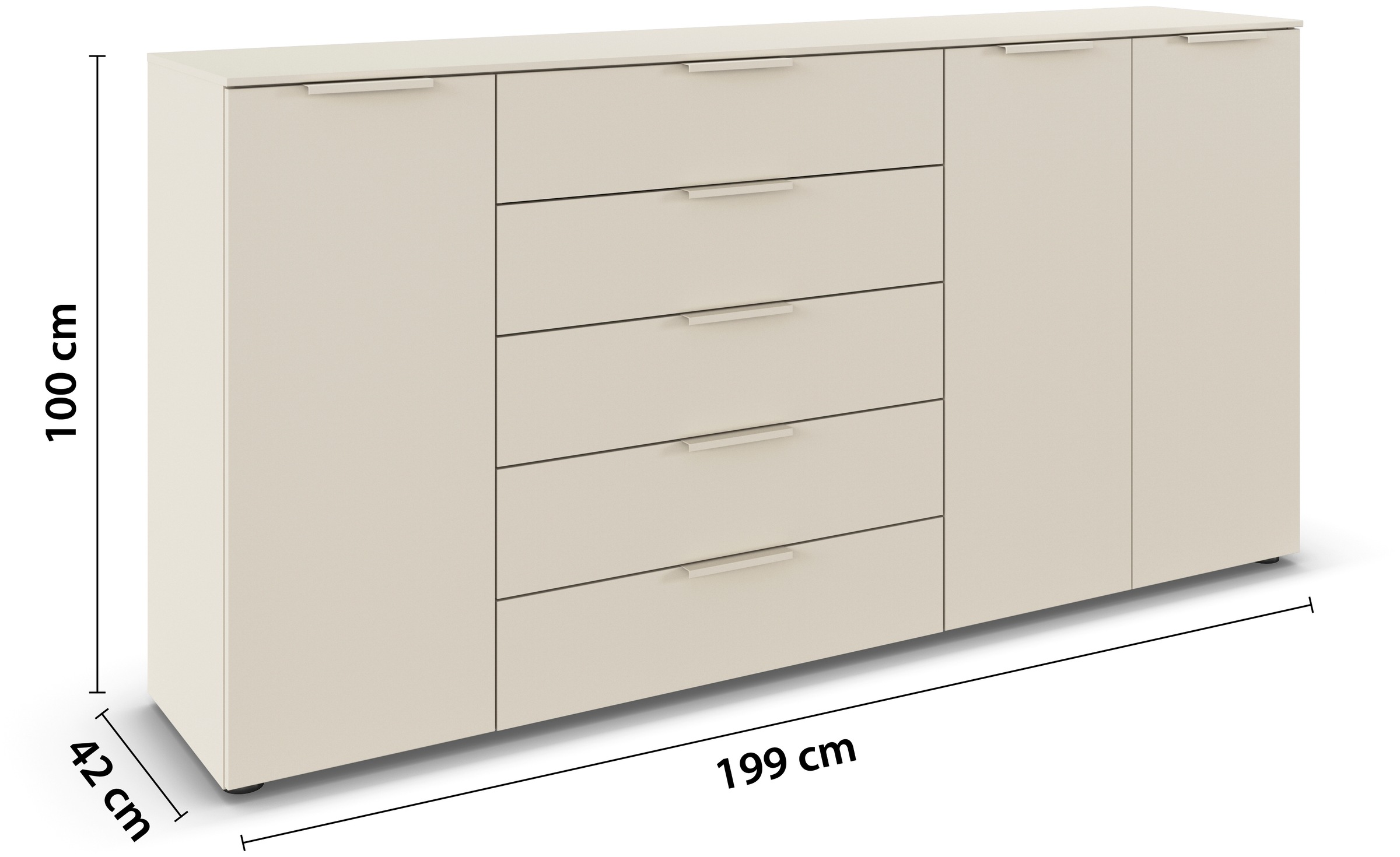 rauch Schubkastenkommode »Kommode Türkommode Sideboard Kombikommode FLIPP«, (Breite 200 cm mit 4 Einlegeböden), 3-türig mit 5 Schubladen und Soft-Close-Funktion