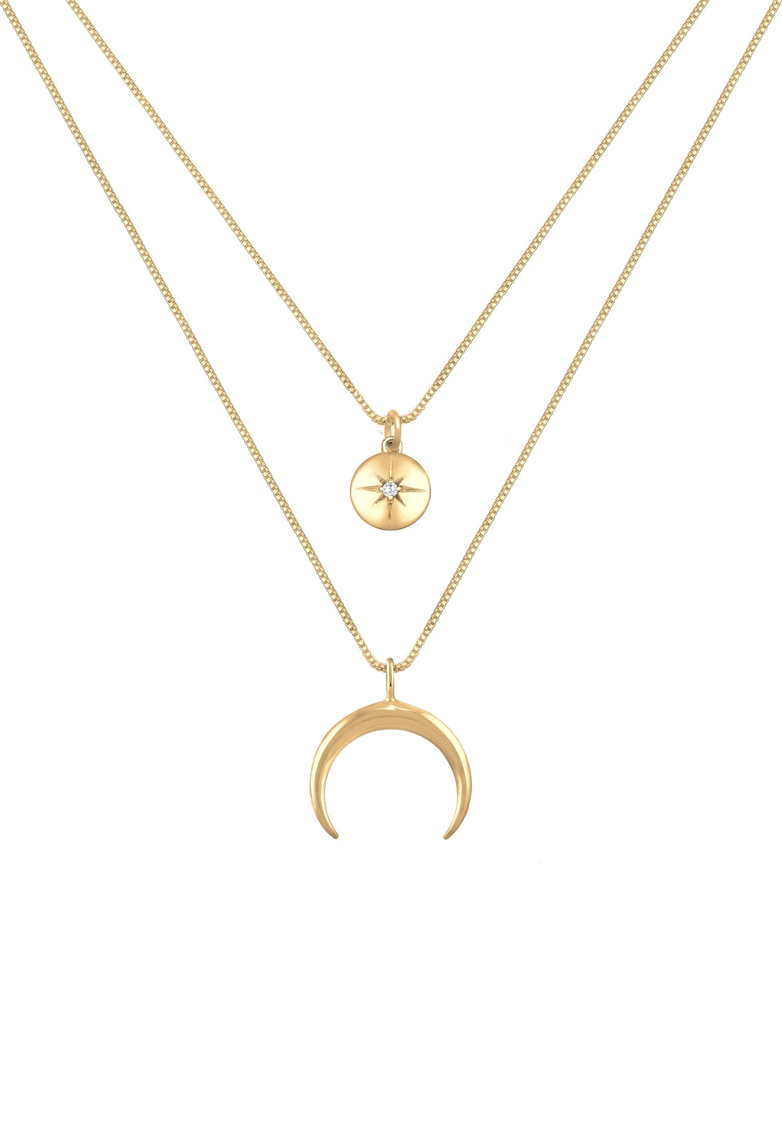 Elli Silberkette »Halskette Layer Halbmond Stern Plättchen Zirkonia 925 Sterling Silber«