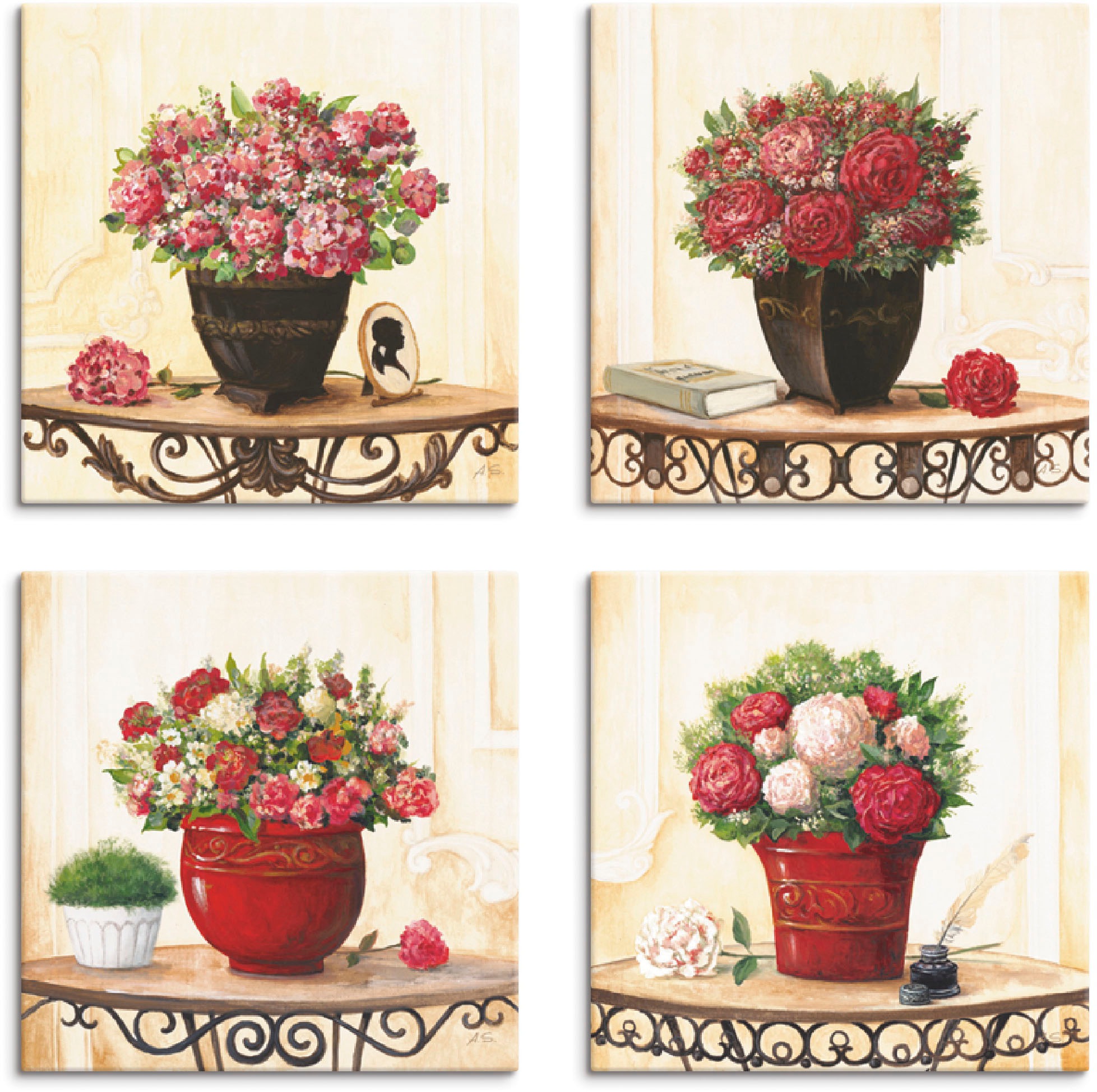 Artland Leinwandbild »Hortensien Nelken Rosen Pfingstrosen«, Blumen, (4 St.)