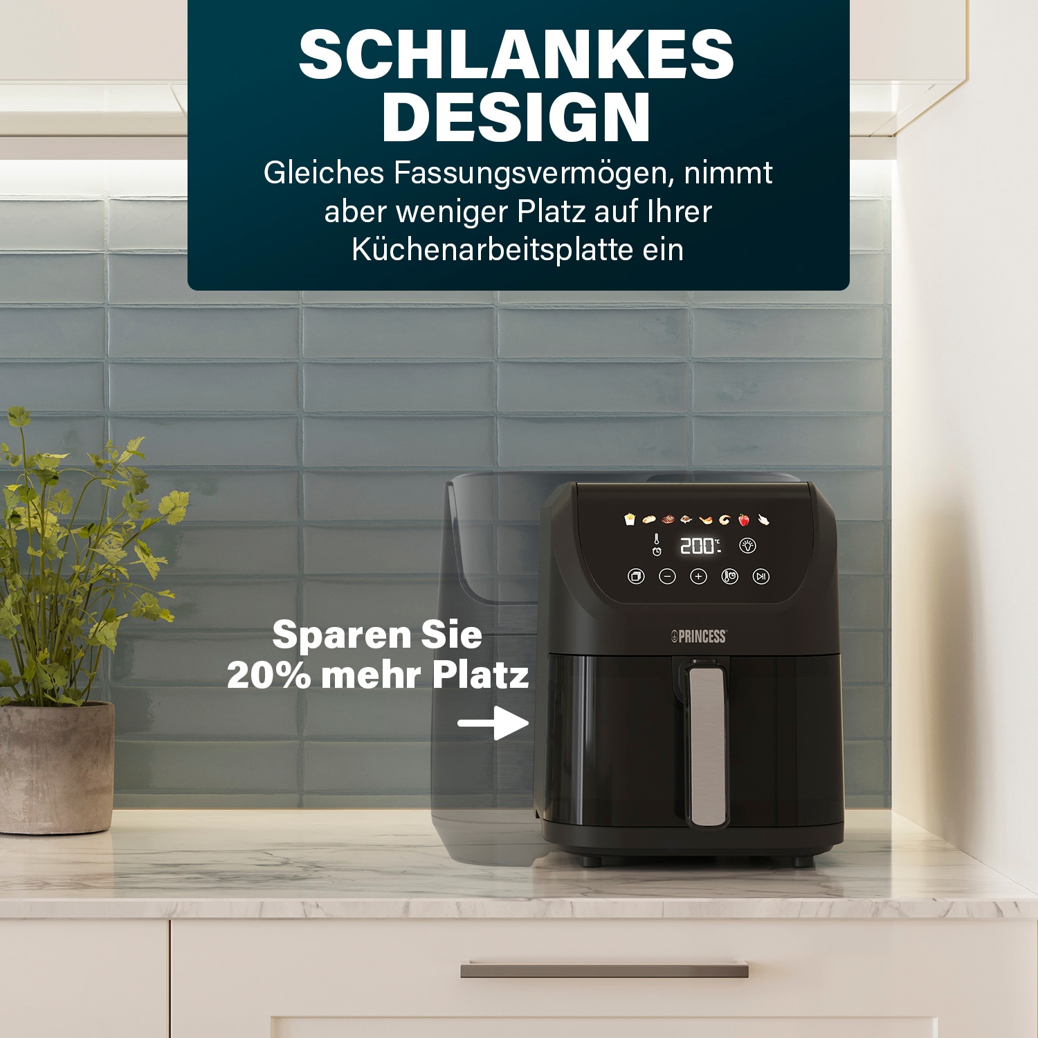 PRINCESS Heißluftfritteuse »182240 Slim Airfryer 5L -Platzsparendes Design - Ölfrei - 8 Programme«, 1500 W, Fassungsvermögen 5 l