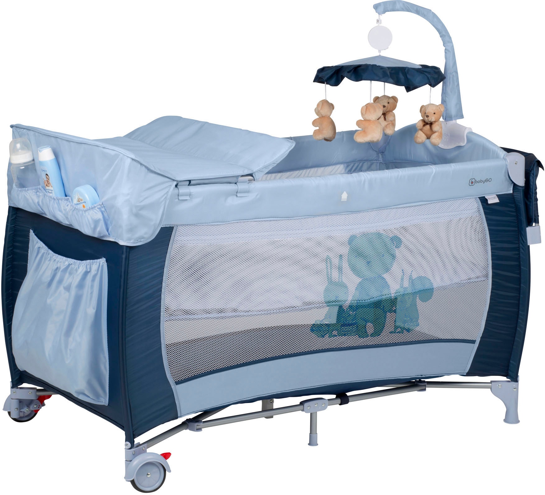 BabyGo Baby-Reisebett »Sleeper Deluxe, blau«, mit Musik-Mobile