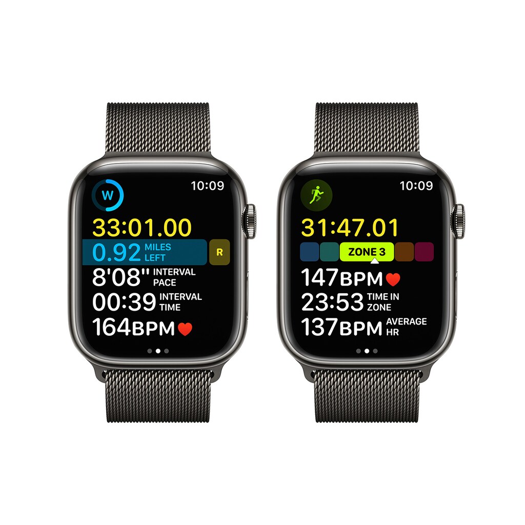 Apple Watch Series 8 GPS + Cellular, 45 mm Edelstahlgehäuse Graphit, Milanaise Armband