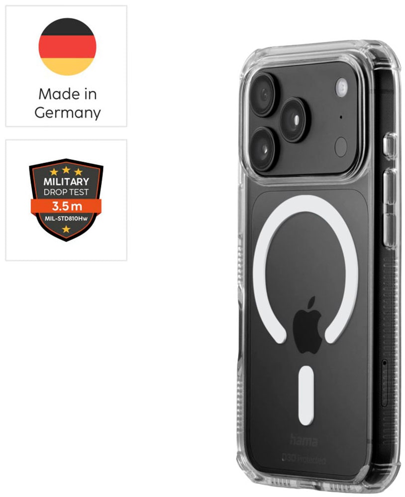 Hama Smartphone-Hülle »Handyhülle D3O mit MagSafe für Apple iPhone 17 Pro und 18 Pro« Apple iPhone 17 Pro D3O-Technologie, Fallschutz, Kratzschutz, magnetisch