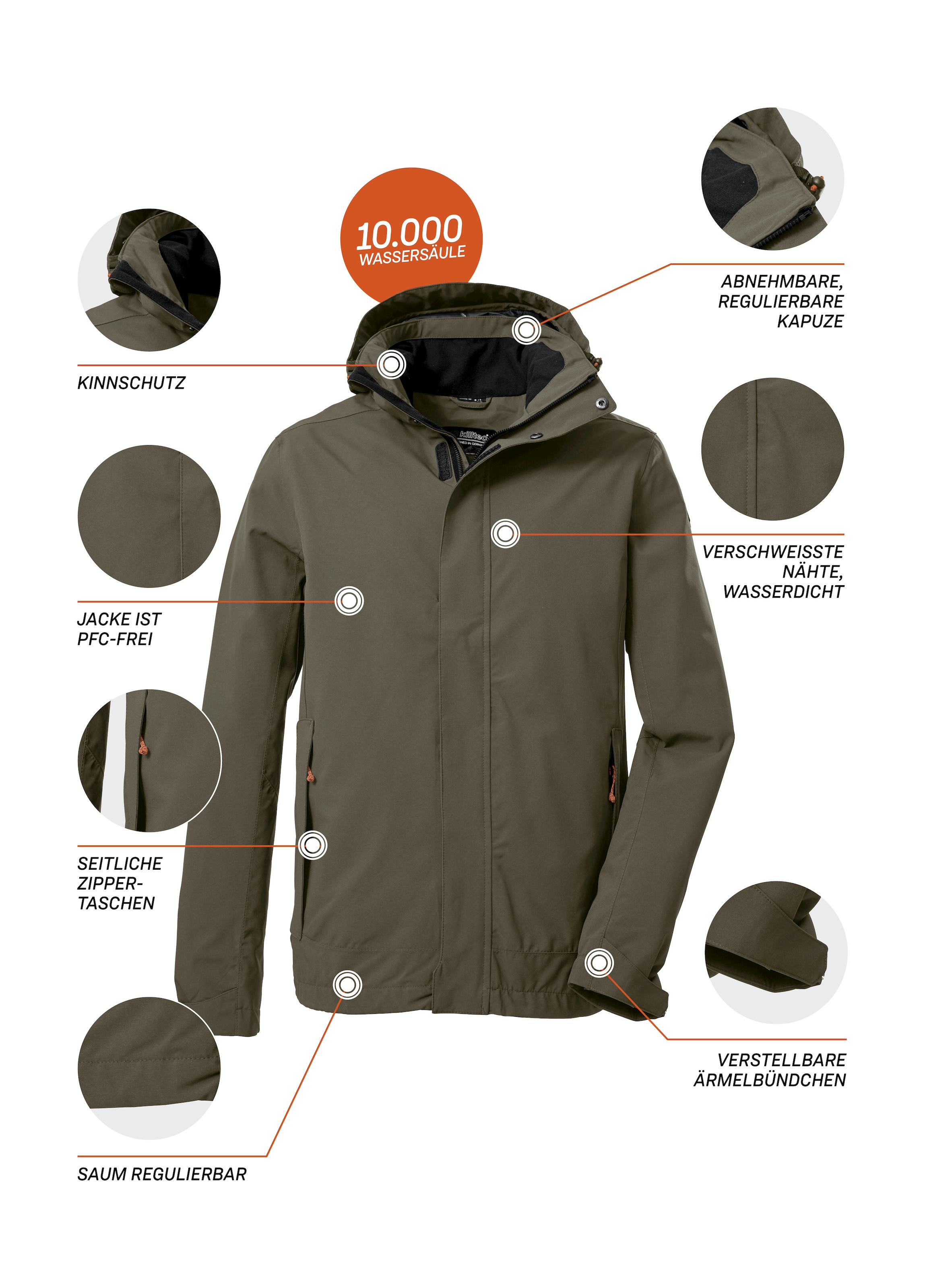 Killtec Outdoorjacke »KOS 87 MN JCKT_XENIOS«, 100% wasser- und winddicht, abzippbare Kapuze, verstellbare Bündchen