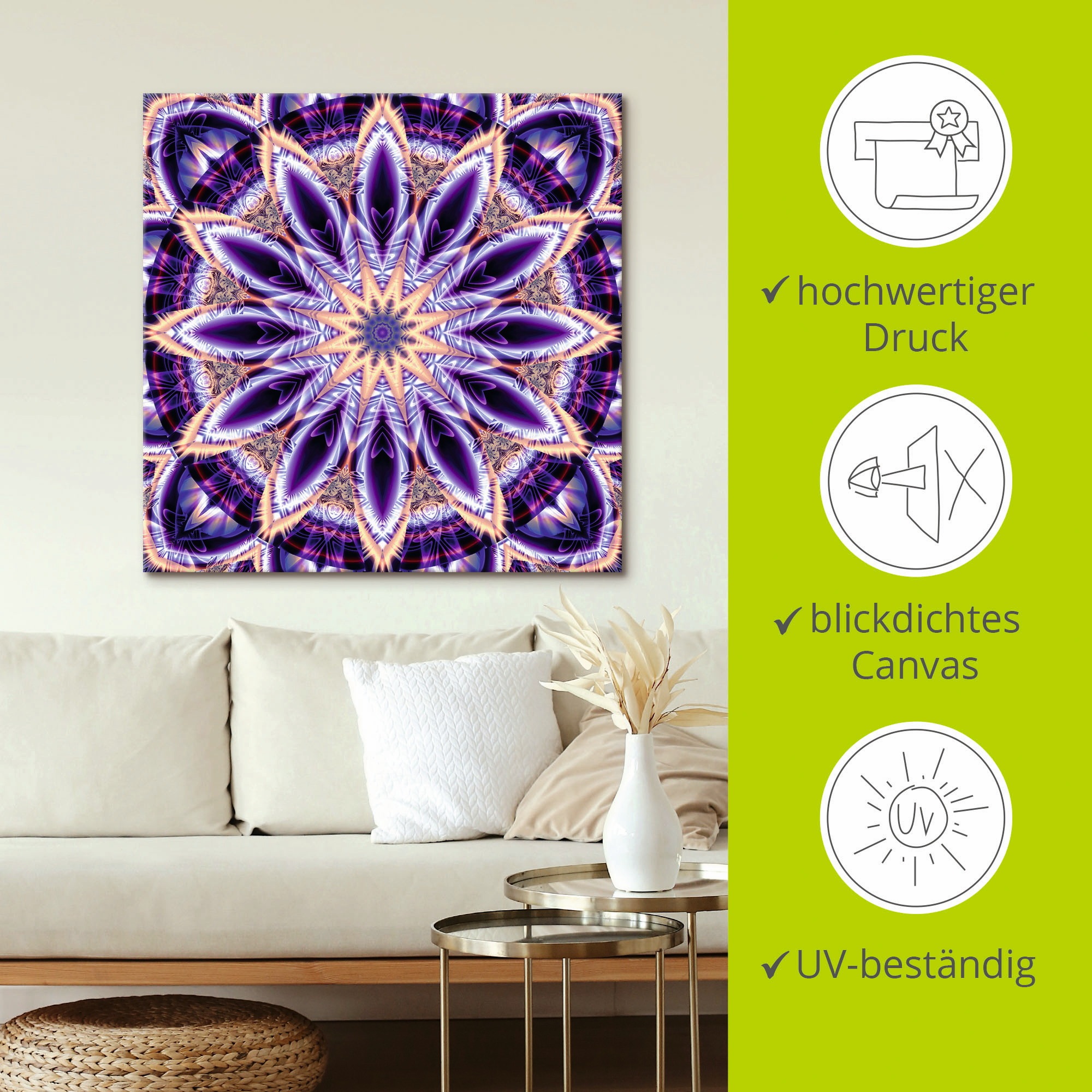 Artland Wandbild »Mandala Stern lila«, Muster, (1 St.), als Leinwandbild, Wandaufkleber in verschied. Größen