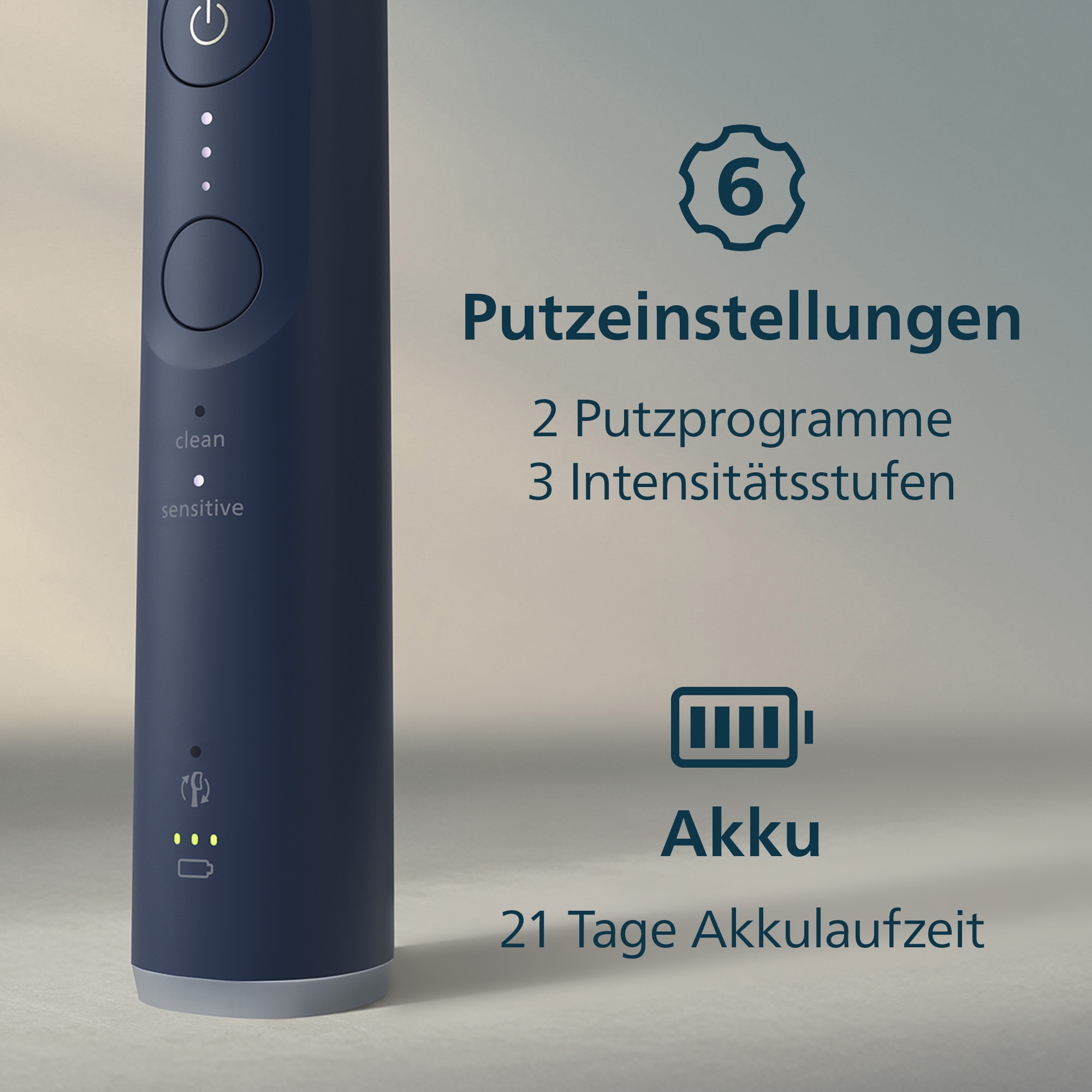 Philips Sonicare Elektrische Zahnbürste »Series 6100« 1 Stk. Aufsteckbürsten mit Andruckkontrolle, 2 Putzeinstellungen und 3 Intensitätsstufen