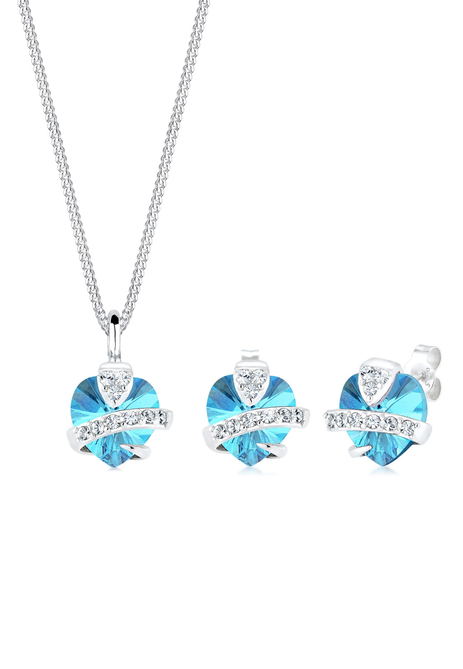 Elli Ohrring und Ketten Set »Schmuckset Herz Glamourös Kristalle 925 Silber«