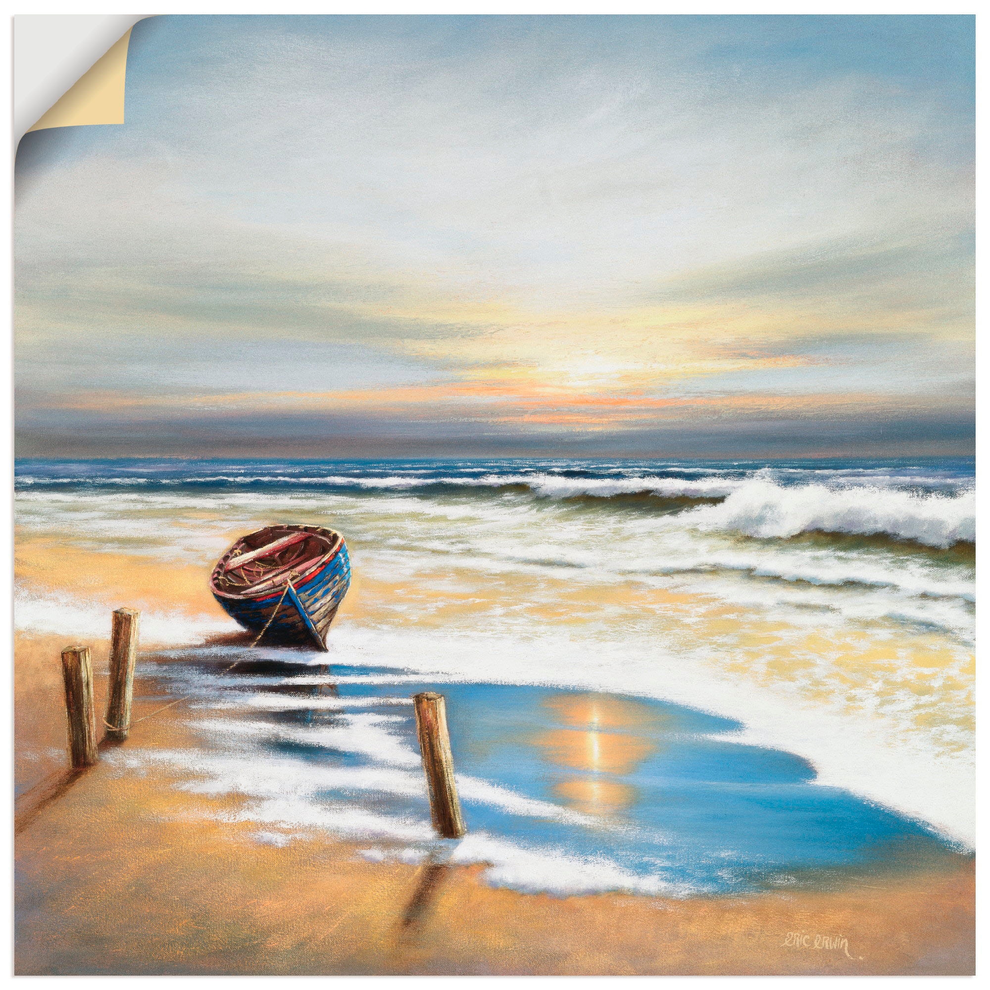 Artland Wandbild »Boot an der Küste«, Strand, (1 St.), als Leinwandbild,  Wandaufkleber oder Poster in versch. Größen im OTTO Online Shop