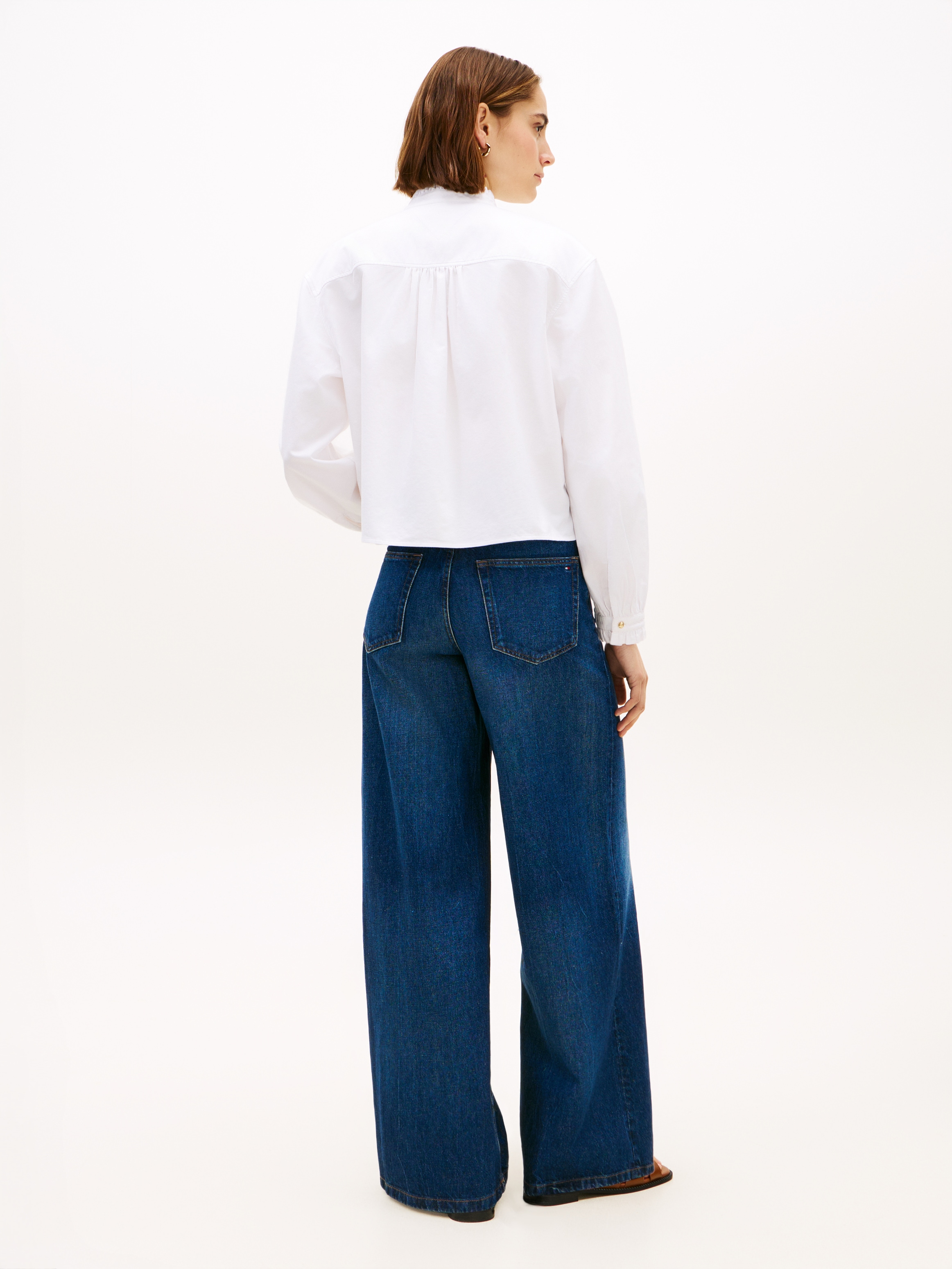 Tommy Hilfiger Langarmbluse »OXFORD CROP RUFFLE LS SHIRT« mit Rüschen-Details, boxy