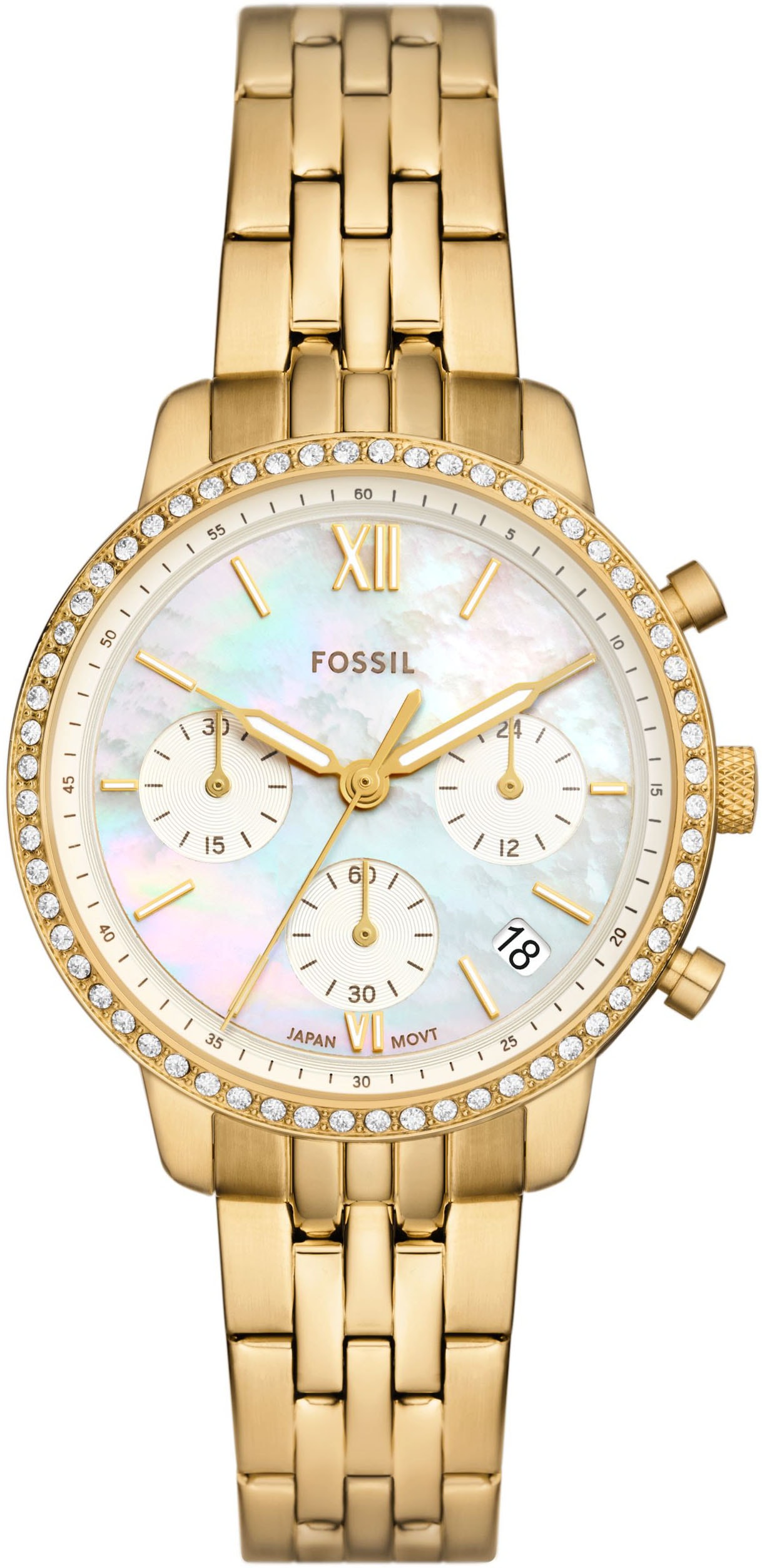 Fossil Chronograph »NEUTRA«, Quarzuhr, Armbanduhr, Damenuhr, Edelstahlarmband, analog, Tag