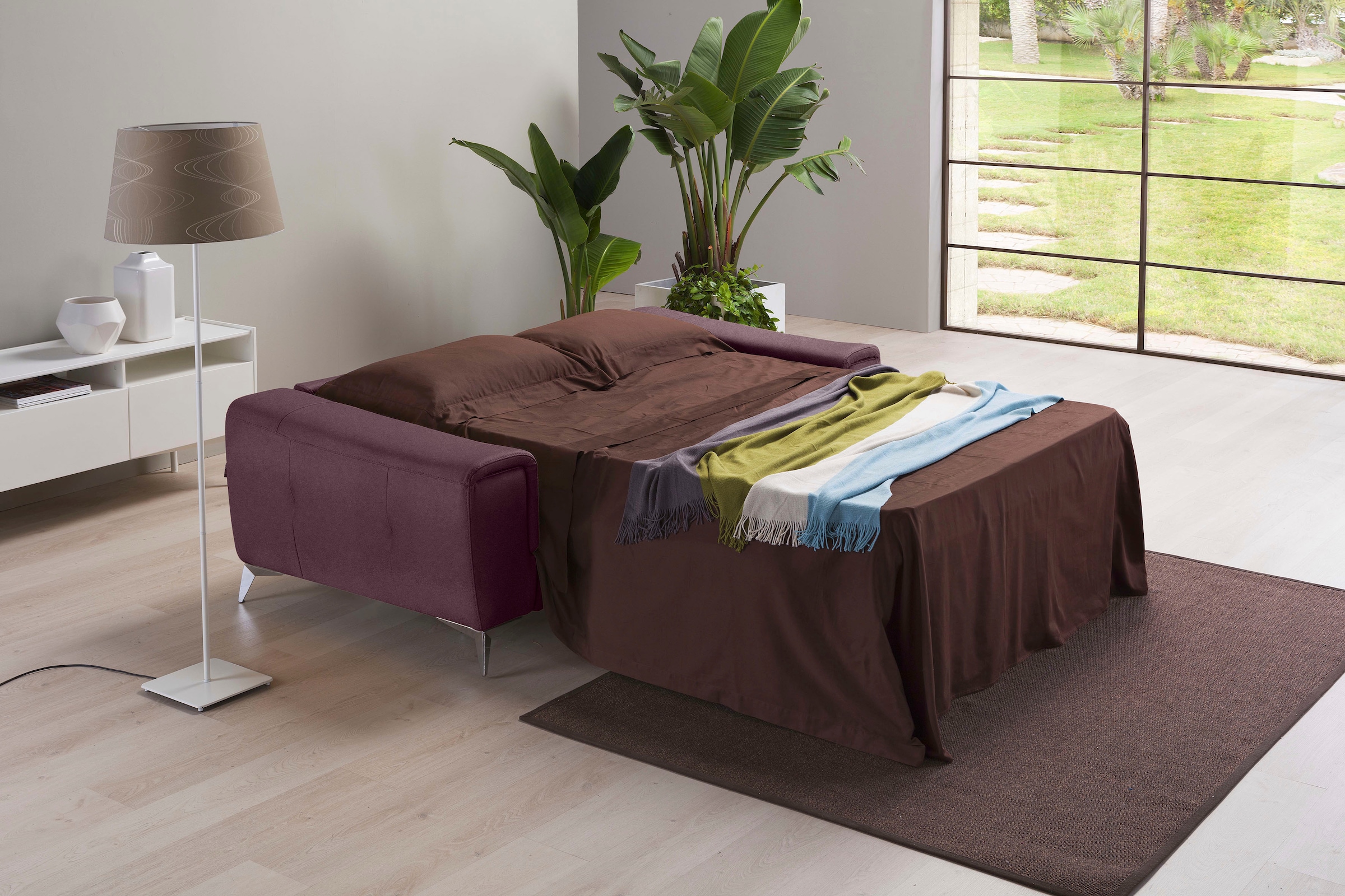 Egoitaliano Schlafsofa »Francine, Designsofa, Loungesofa mit Dauerschlaffunktion, Bettfunktion«, hochwertiger Metallbettrahmen & Matratze, Kopfteil manuell verstellbar