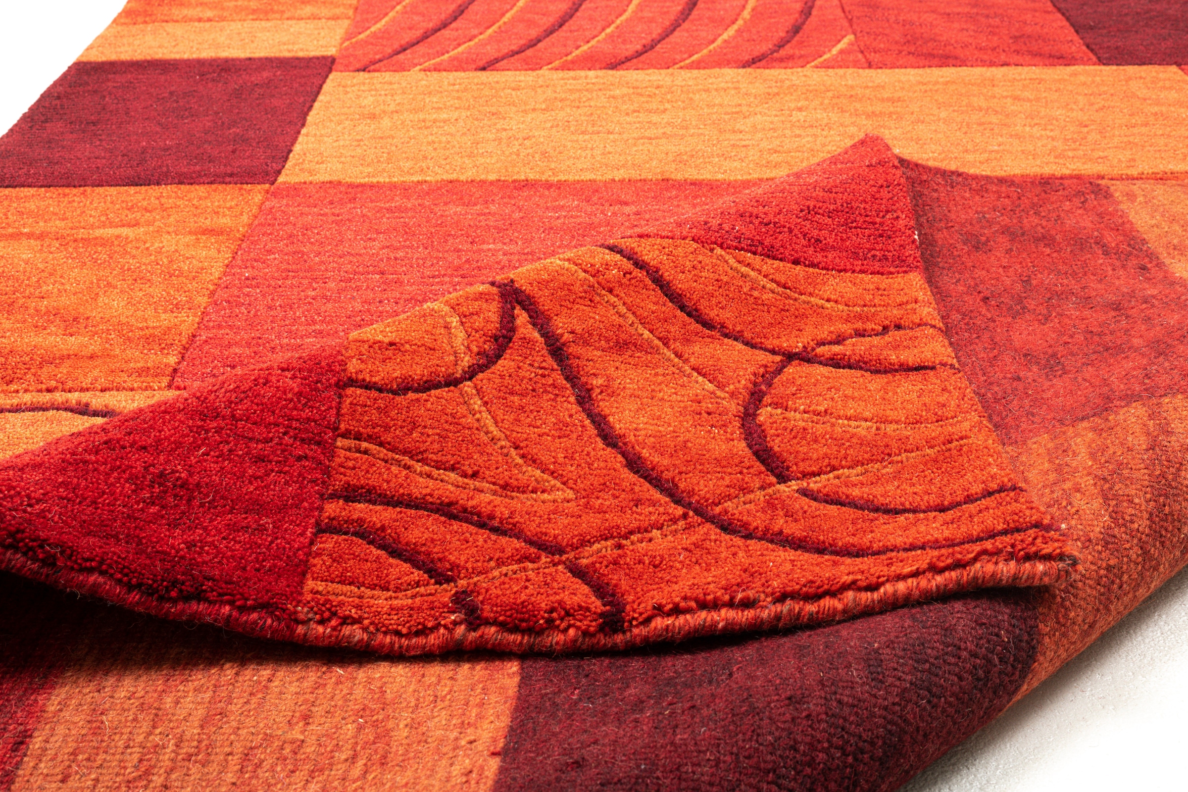 THEKO Wollteppich »Domas 4028«, rechteckig, 12 mm Höhe, Kurzflor, reine Wolle, handgeknüpft, modernes Patchwork Design