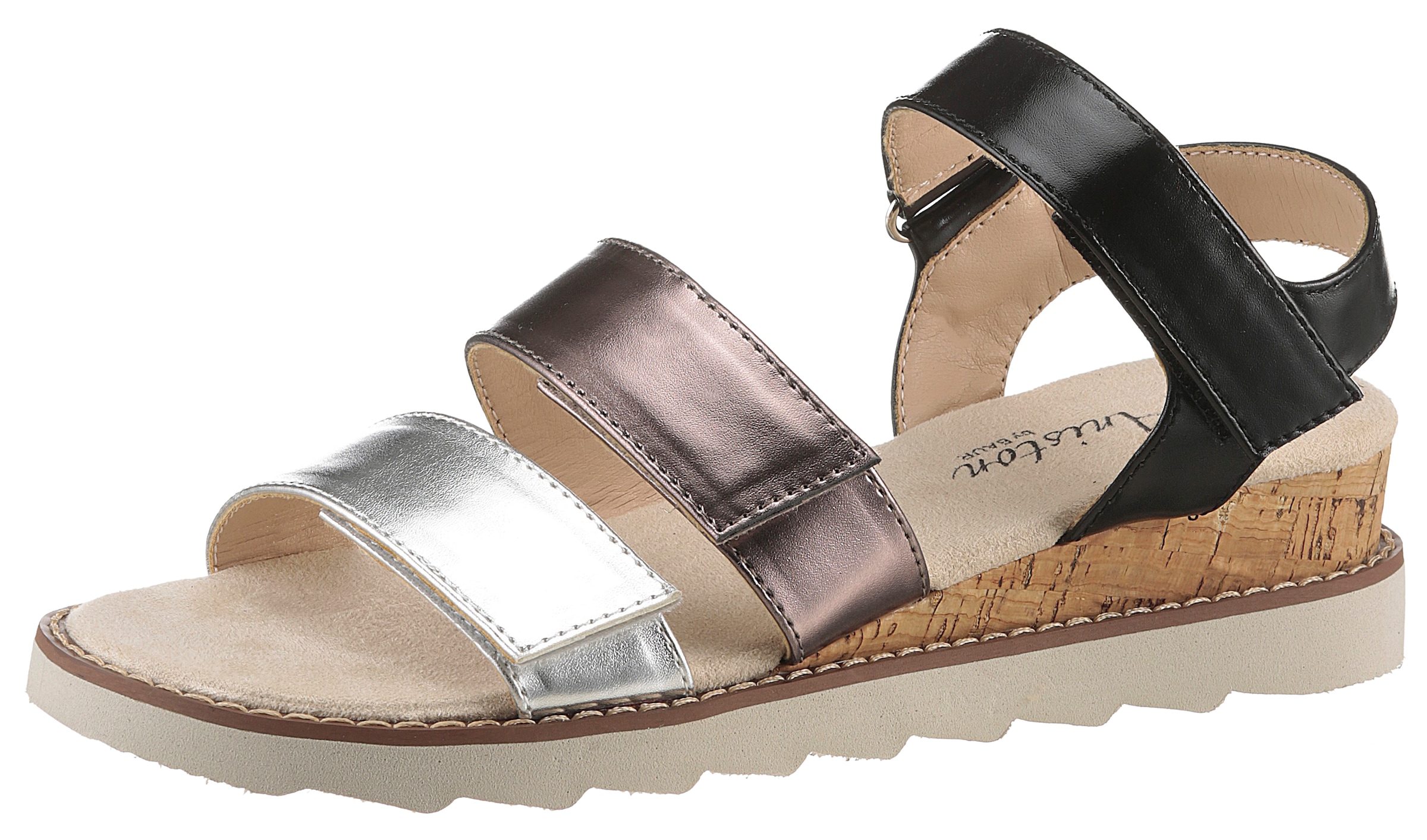 Aniston SHOES Keilsandalette, Sandale, Sommerschuh, Klettschuh, Metallic-Optik - NEUE KOLLEKTION