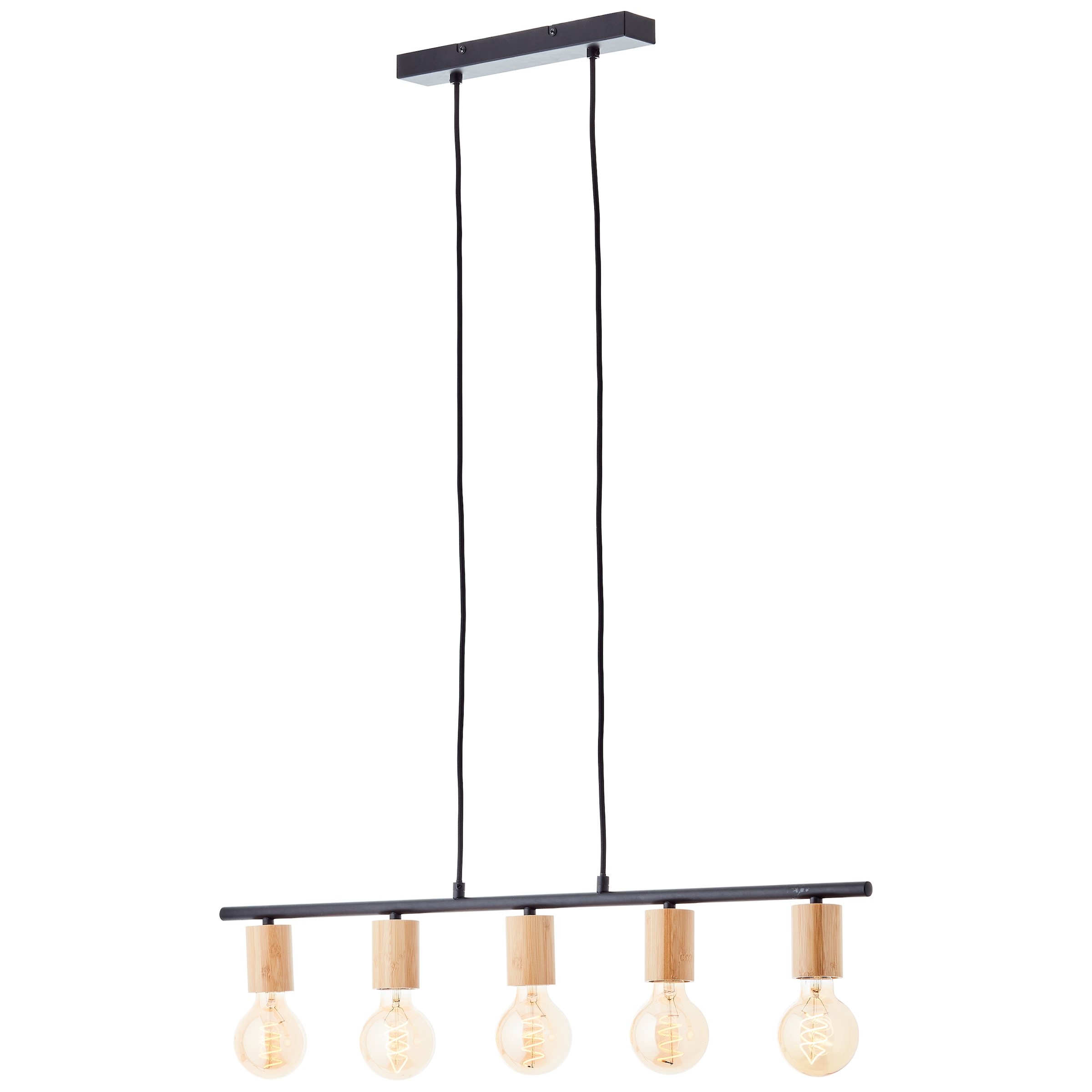 Brilliant Pendelleuchte »Kerry«, 5 flammig, Leuchtmittel E27 | ohne Leuchtmittel, 113 x 80 x 5 cm, 5 x E27, kürzbar, Metall/Bambus, schwarz/natur