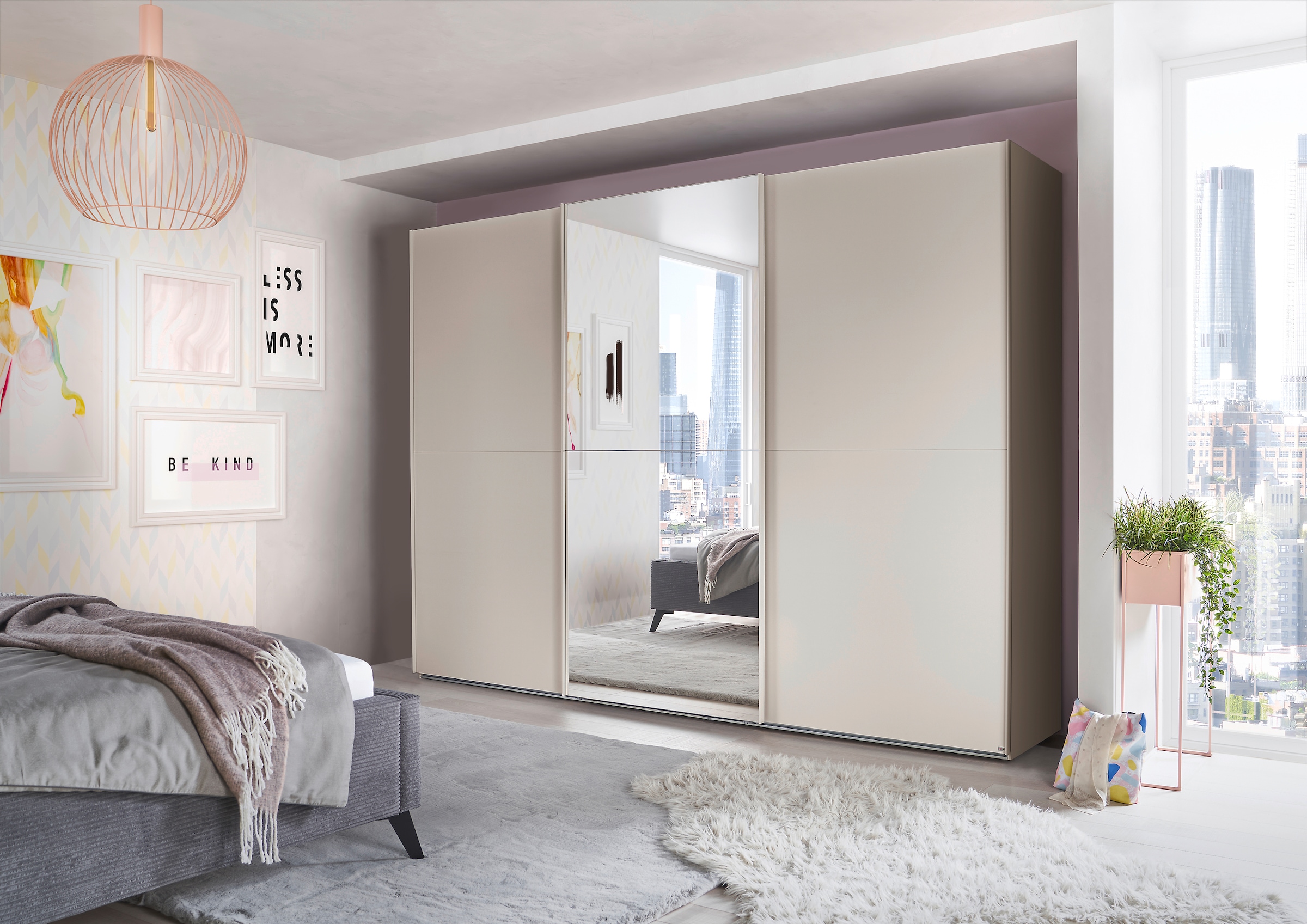 set one by Musterring Schwebetürenschrank »Henderson« mit Spiegel, inkl. Fachböden und Kleiderstangen