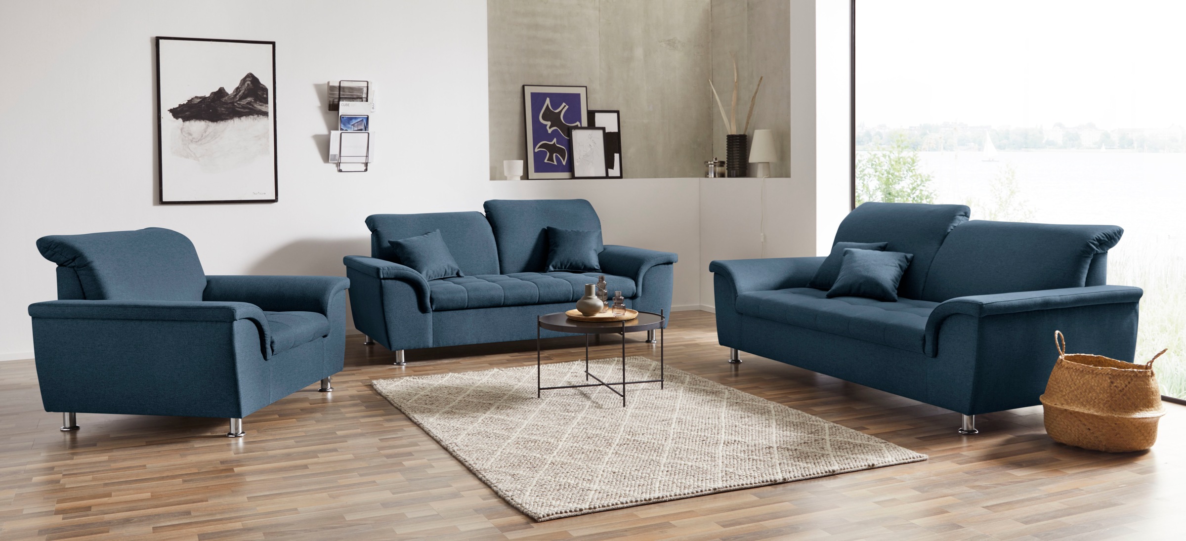 DOMO collection 2,5-Sitzer »Franzi, zeitlos und elegant, moderne Sitzheftung«, wahlweise mit Kopfteilverstellung, inklusive Zierkissen