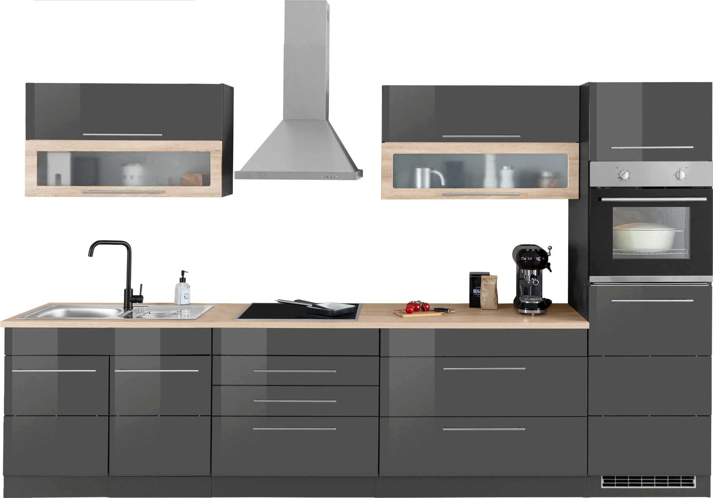 Kochstation Küchenzeile »KS-Wien«, Breite 340 cm, wahlweise mit E-Geräten und Induktion