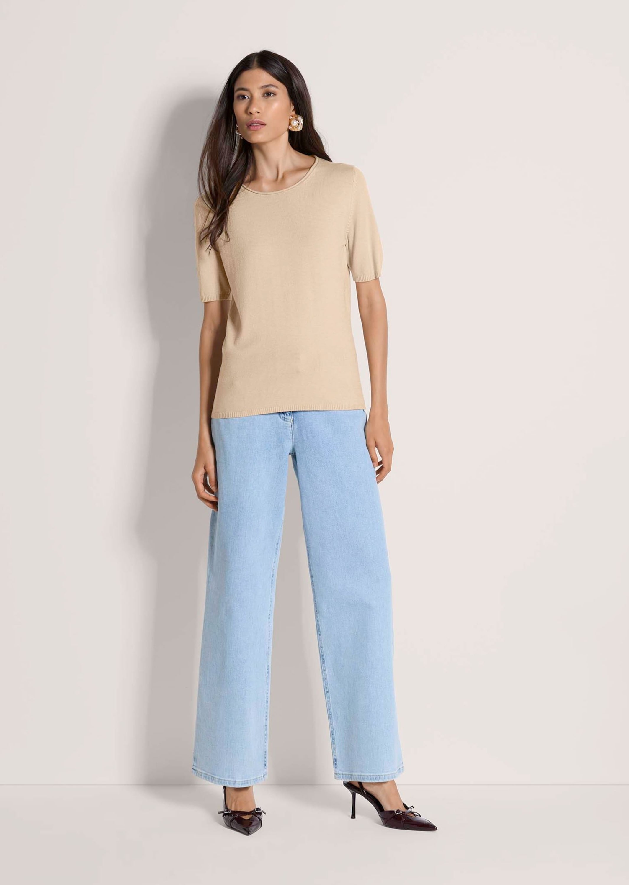 MADELEINE Longpullover »Strickshirt Sommerpulli mit Rollkante« schmale Rippenabschlüsse