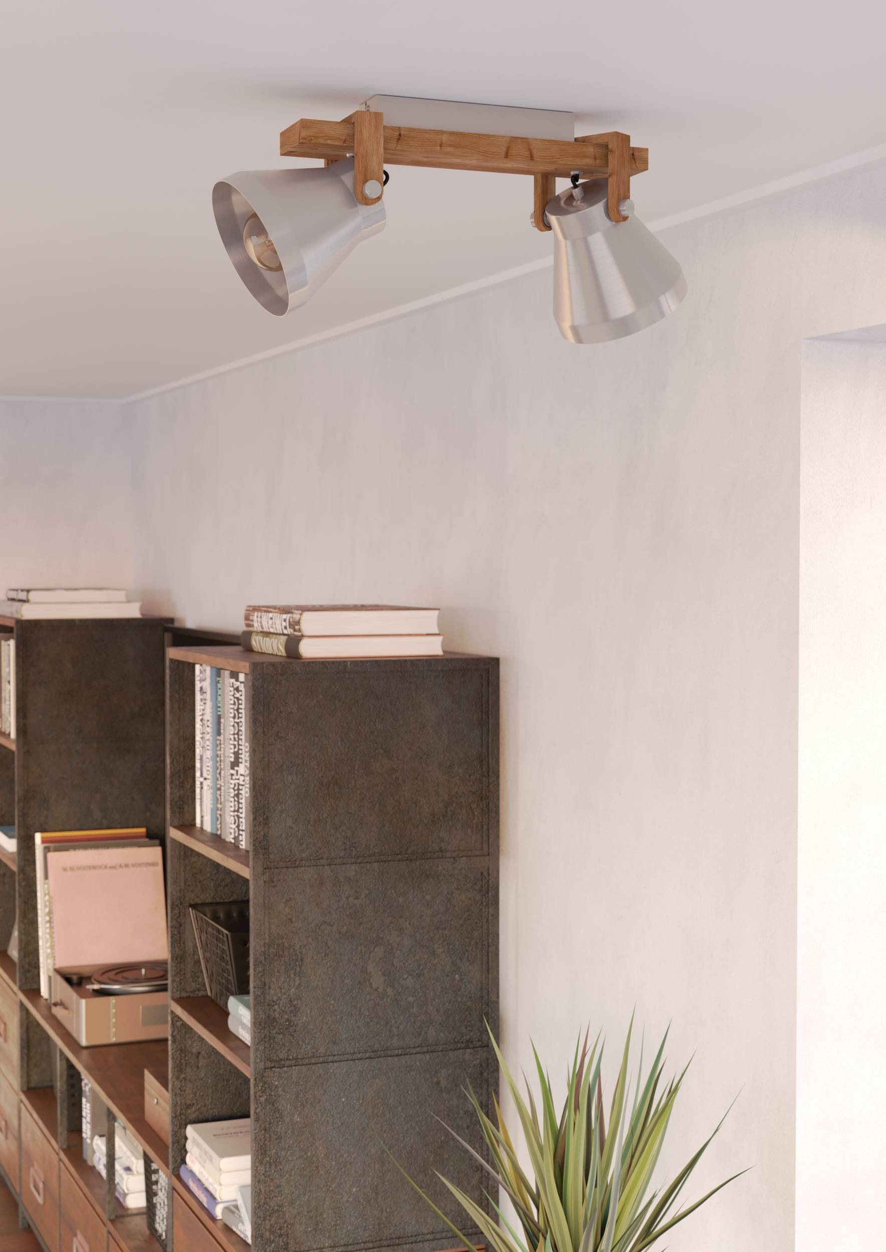 EGLO Deckenleuchte »Cawton Deckenleuchte, sandfarben, E27, IP44, Wohnzimmerlampe, Lampe« E27 1 Stk. EGLO Spot Cawton stahlfarben, braun rustikal 2X40W L:58,5 H:25 cm