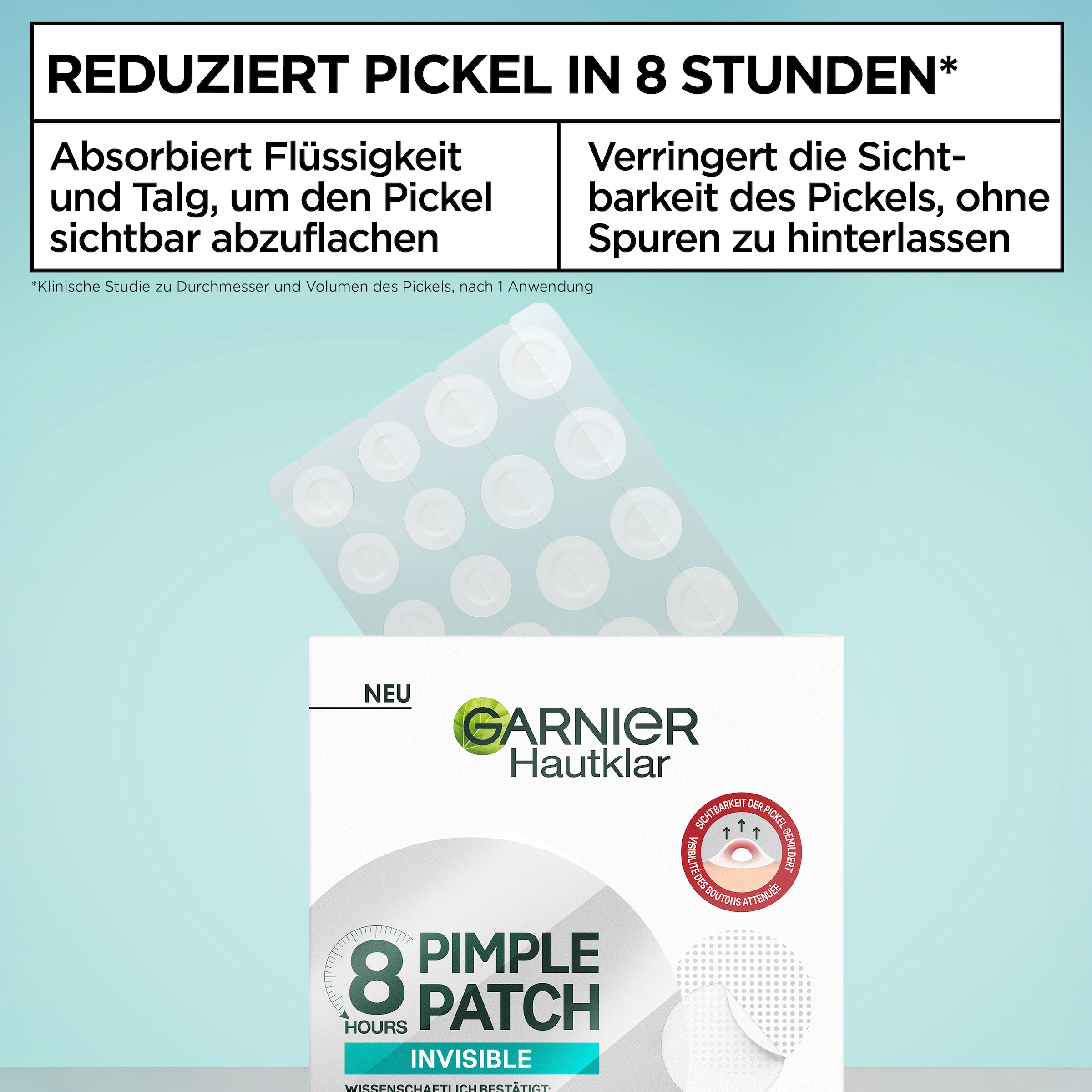 GARNIER Pickel-Tupfer »GARNIER 8H INVISIBLE PIMPLE PATCH« für das Gesicht, aus Hydrokolloid-Material, unsichtbarer Schutzfilm