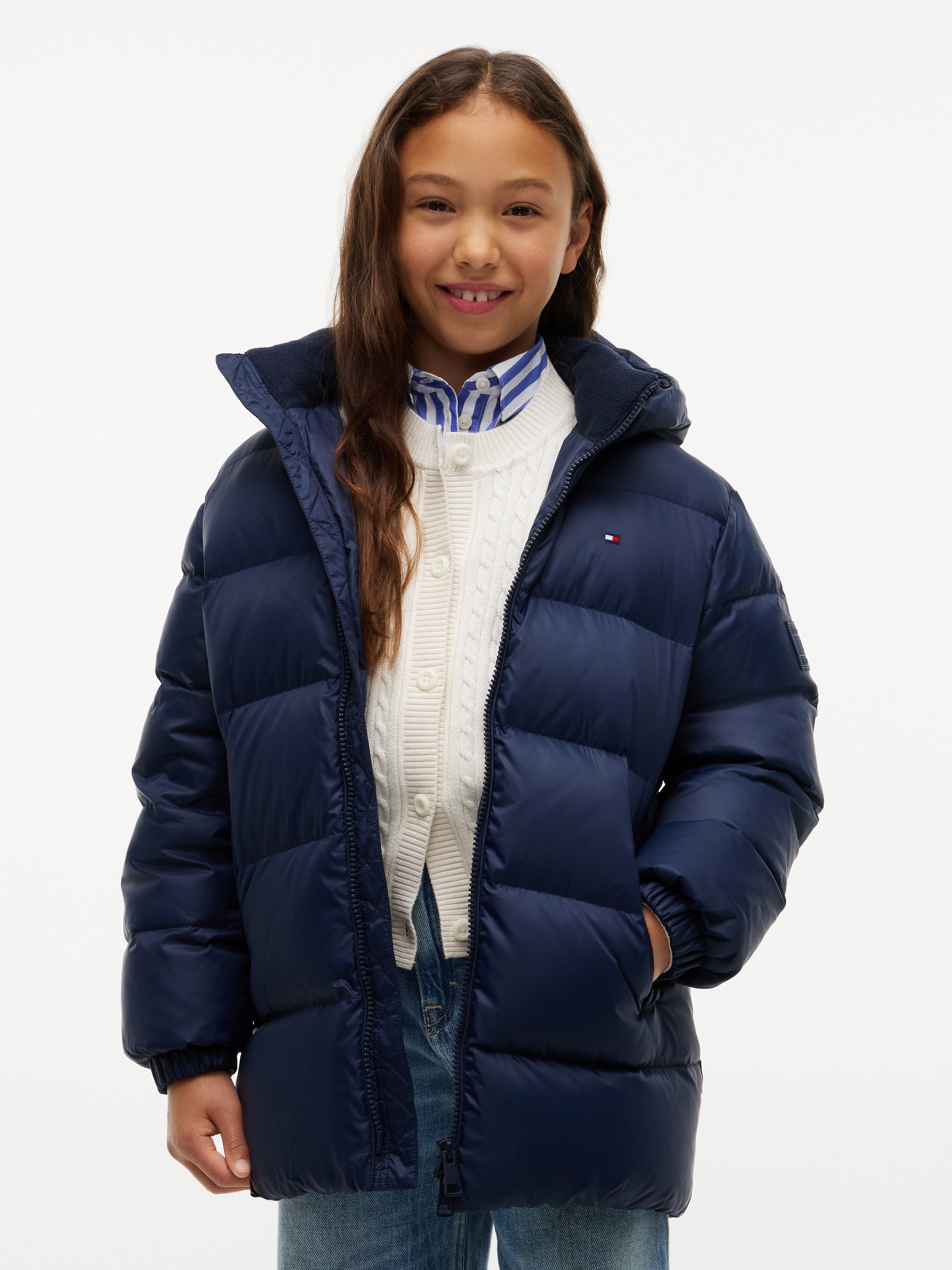 Tommy Hilfiger Steppjacke mit Kapuze 2-Wege-Zipper, abnehmbare Kapuze, Kinder bis 16 Jahre