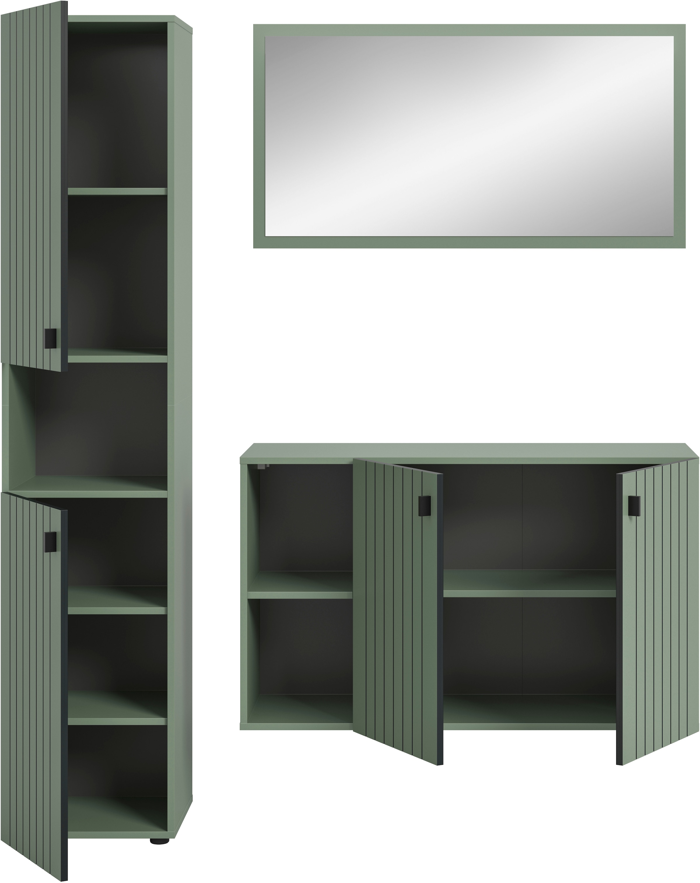 Home affaire Garderoben-Set »TATIO, 3-tlg. Garderobenkombination, Breite: 161 cm, Rillenfräsung« Set, Set, best. aus: 1 Spiegel, 1 Garderobenschrank, 1 Schuhkommode, 3 Stk. tlg.