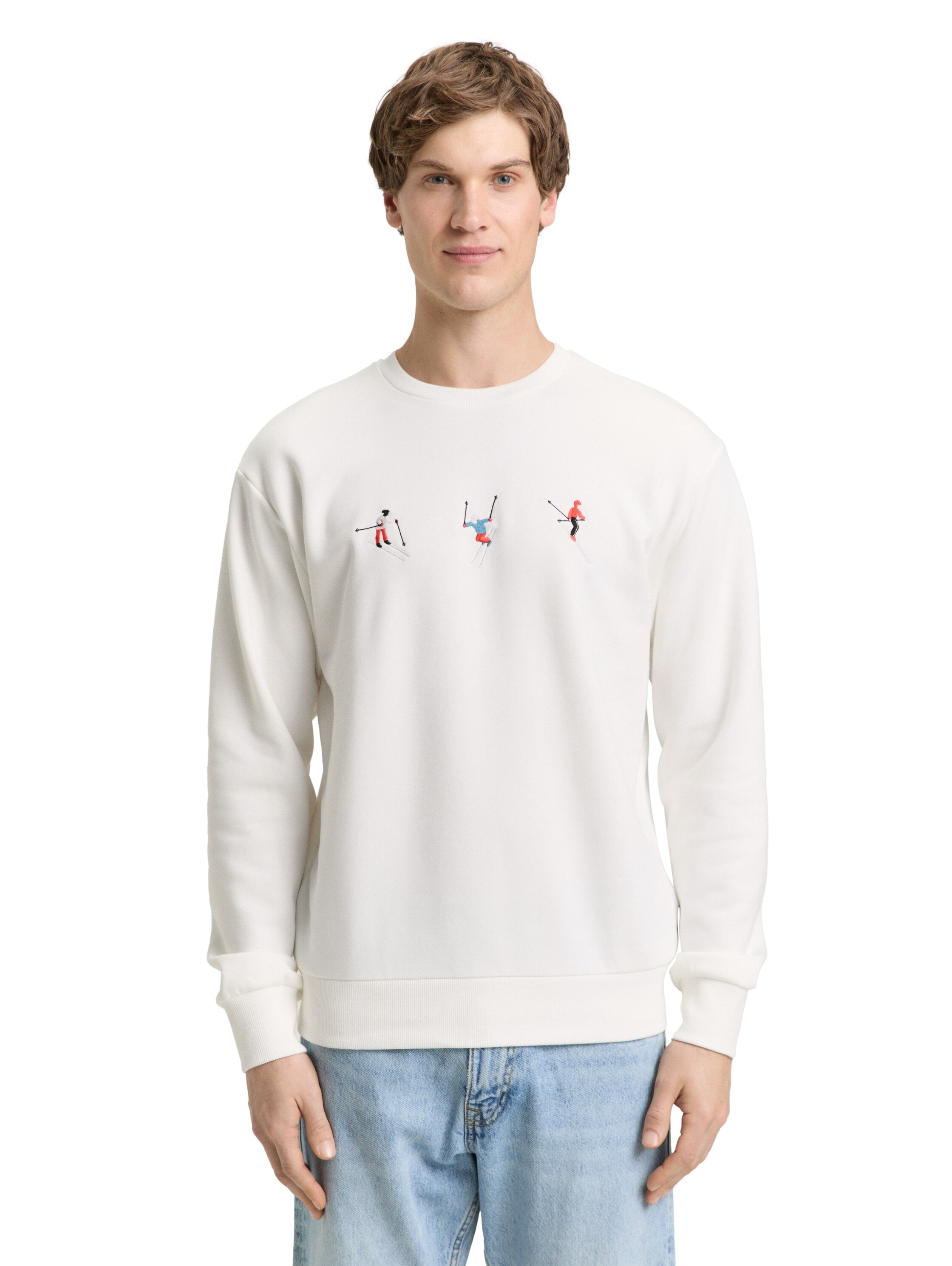 TOM TAILOR Denim Sweater , mit Ski-Motiven bestickt
