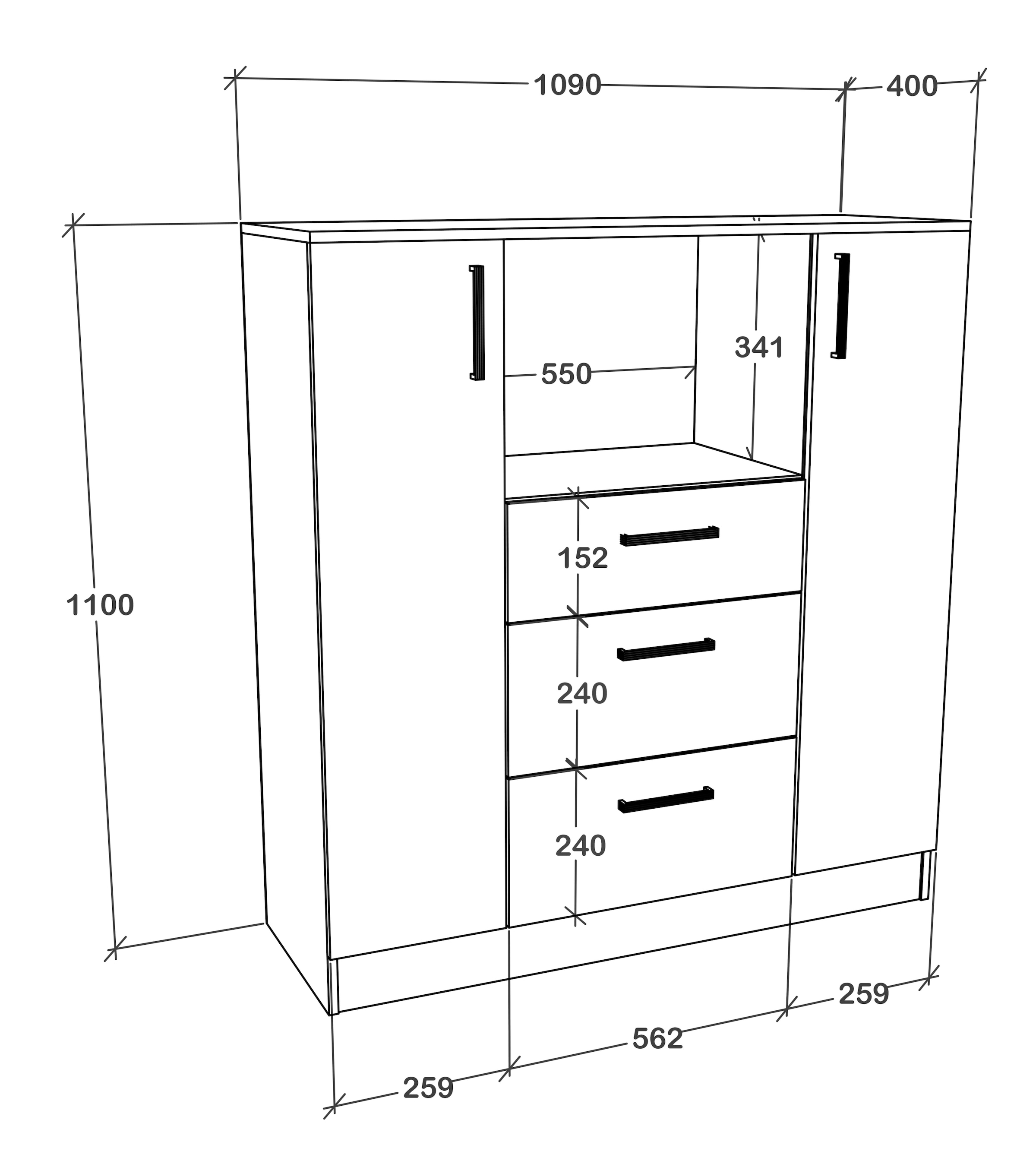 VCM Unterschrank »VCM Küchenschrank | Maße ca. H. 110 x B. 109 x T. 40 cm | Mikrowellenschrank mit drei Schubladen | Unterschrank schlicht | Küchenmöbel - Esilo«, (1 St.)
