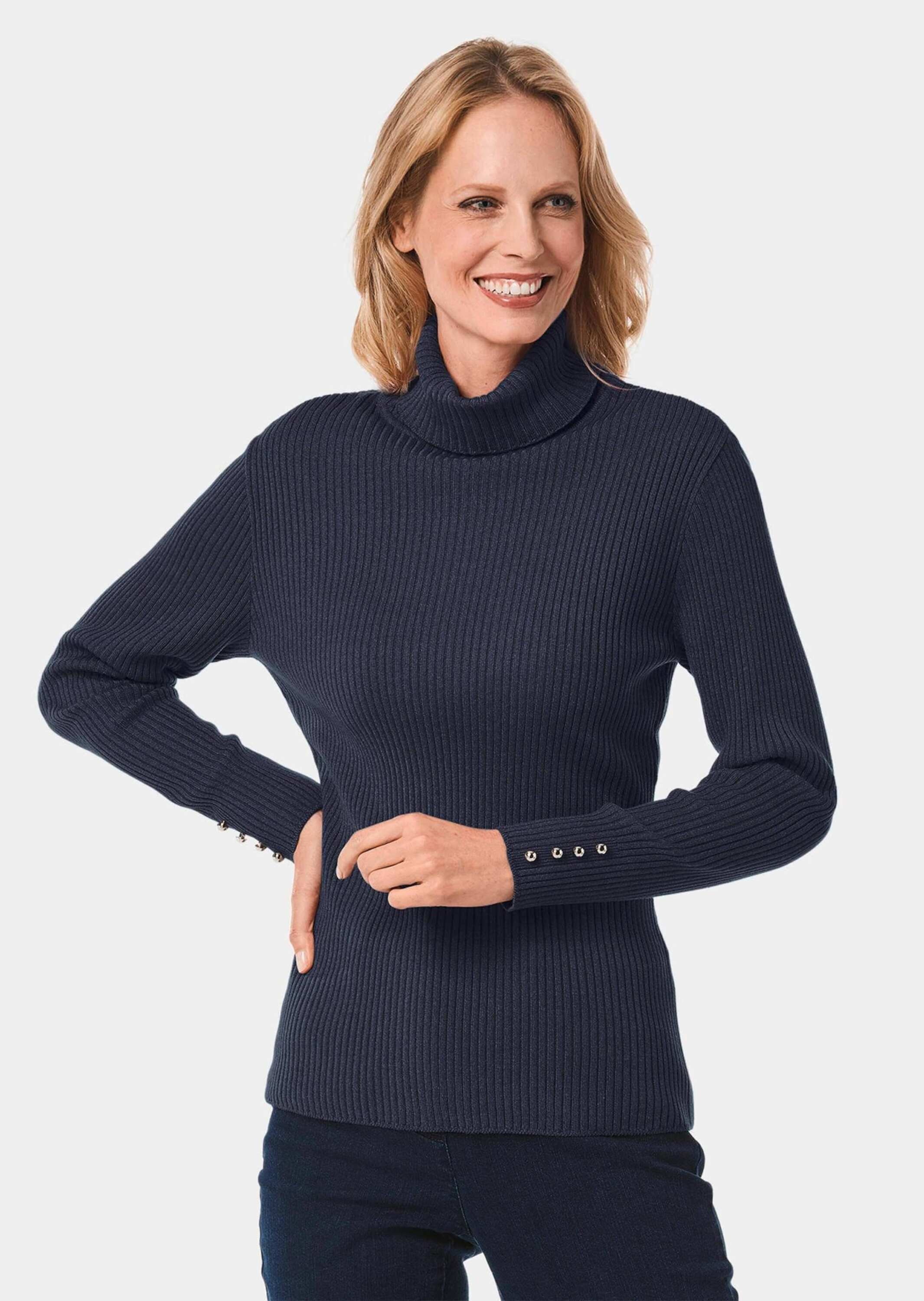 GOLDNER Rollkragenpullover »Kurzgröße Eleganter Rollkragenpullover mit optischen Knöpfen«