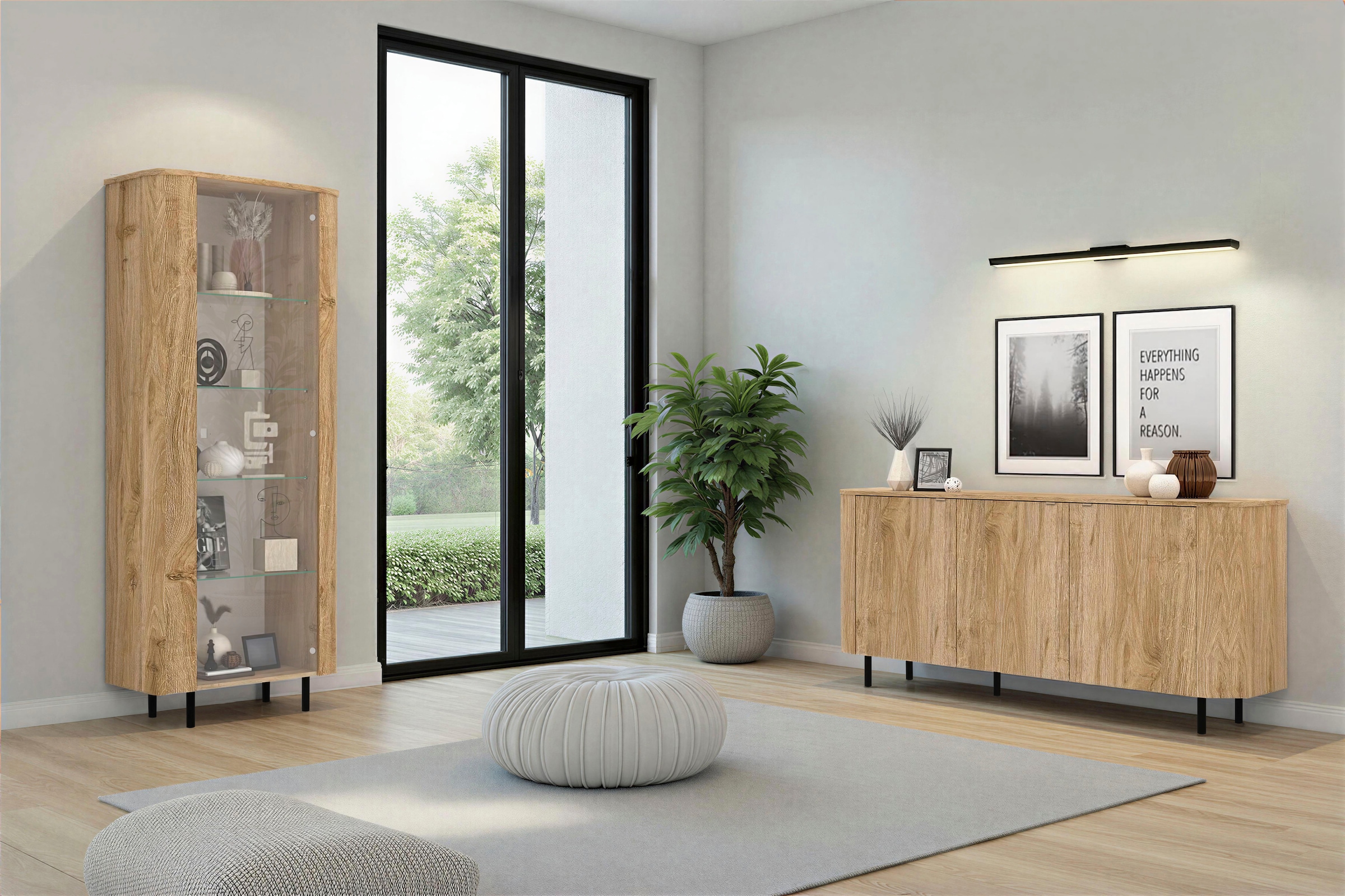 Home affaire Vitrine »Murano, Standvitrine H 200 cm, B 80 cm, 1 Tür, Vitrinenschrank« Formgebogenes MDF, Stirnseiten mit Rundung, Metallfüße, stilvoll