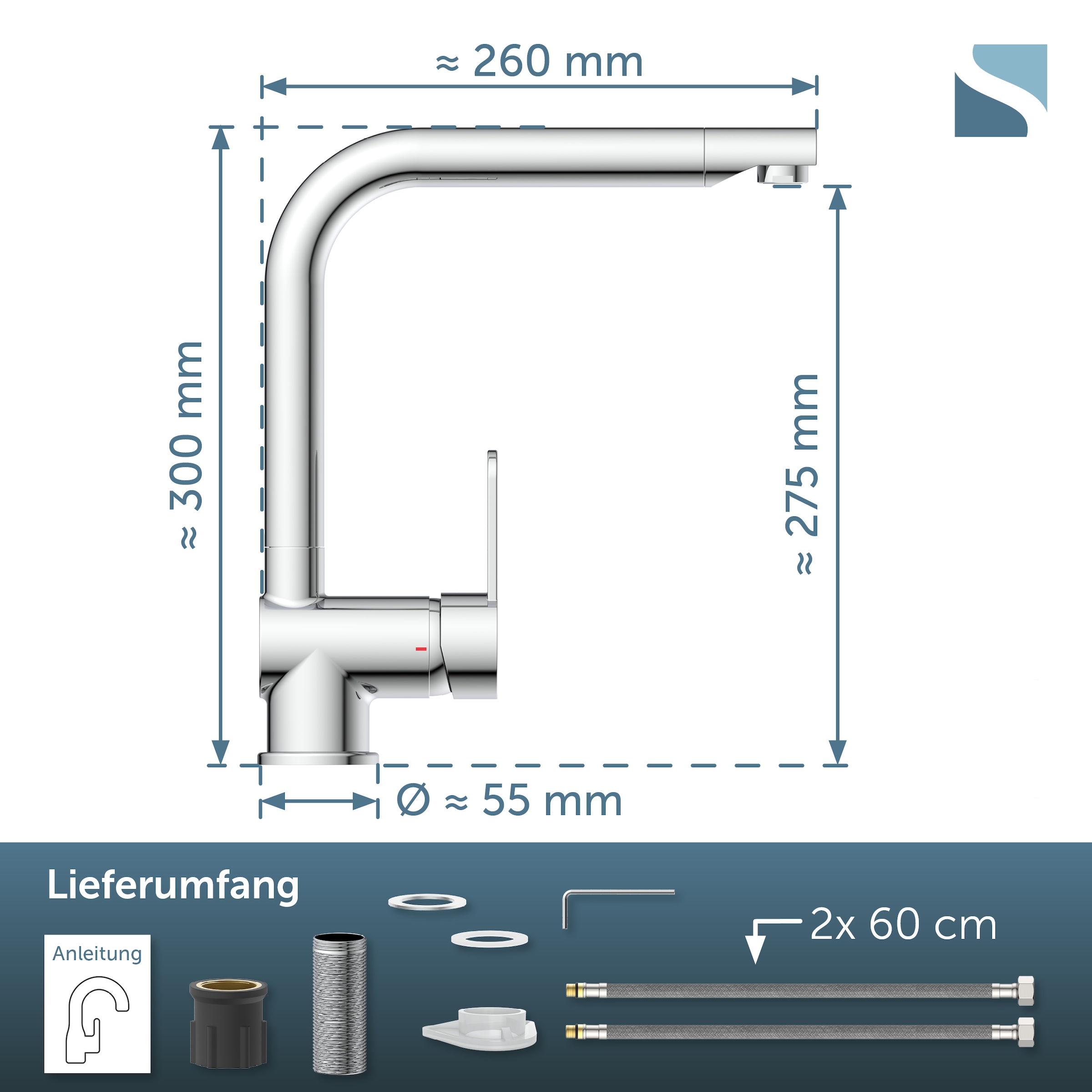 Schütte Spültischarmatur »RIO Schütte« Küchenarmatur, L-Form, Edelstahl, Cold-Start, schwenkbar, Edelstahl