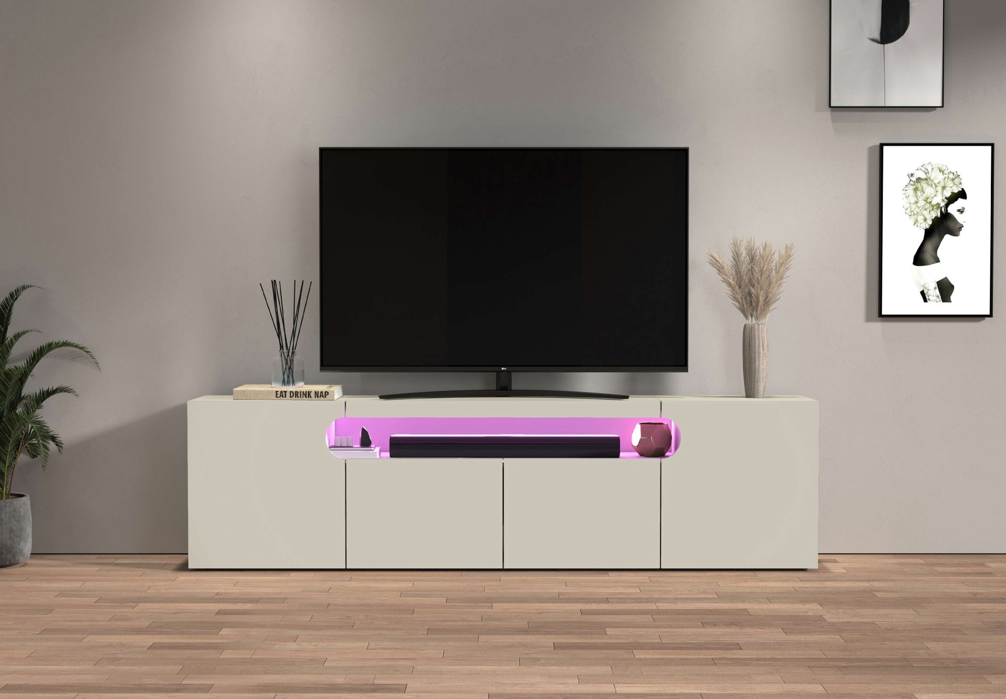 OTTO home Lowboard »REAL,Lowboard,TV-Kommode,TV-Möbel,TV-Bank« 1 Stk. tlg. Mit 4 Türen, davon 2 abgerundet, die ein ovales offenes Fach bilden