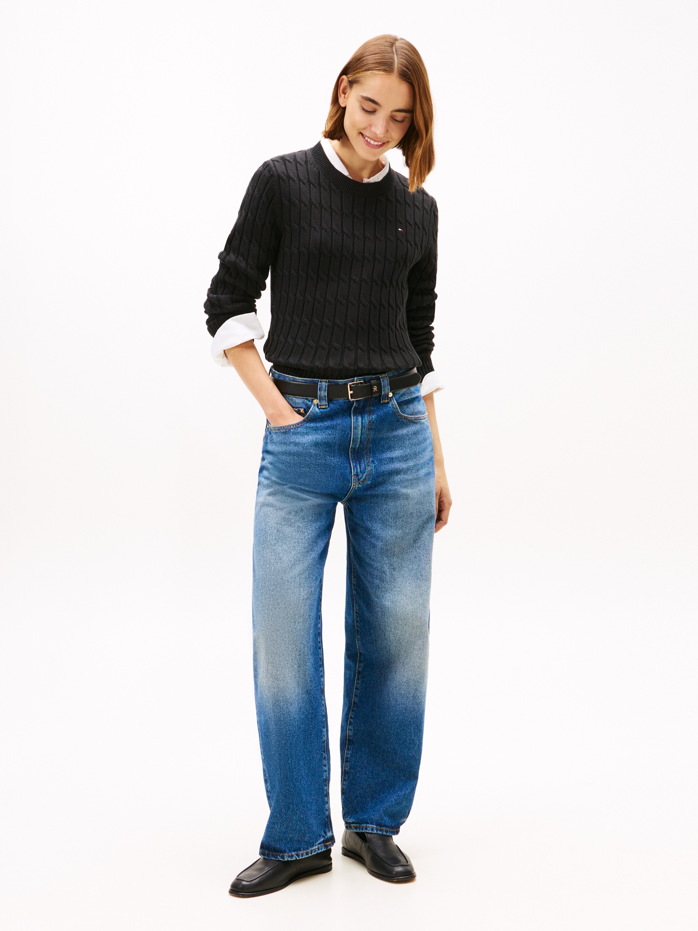 Tommy Hilfiger Rundhalspullover »CO CABLE MID GG C-NK LS SWT« mit Zopfmuster