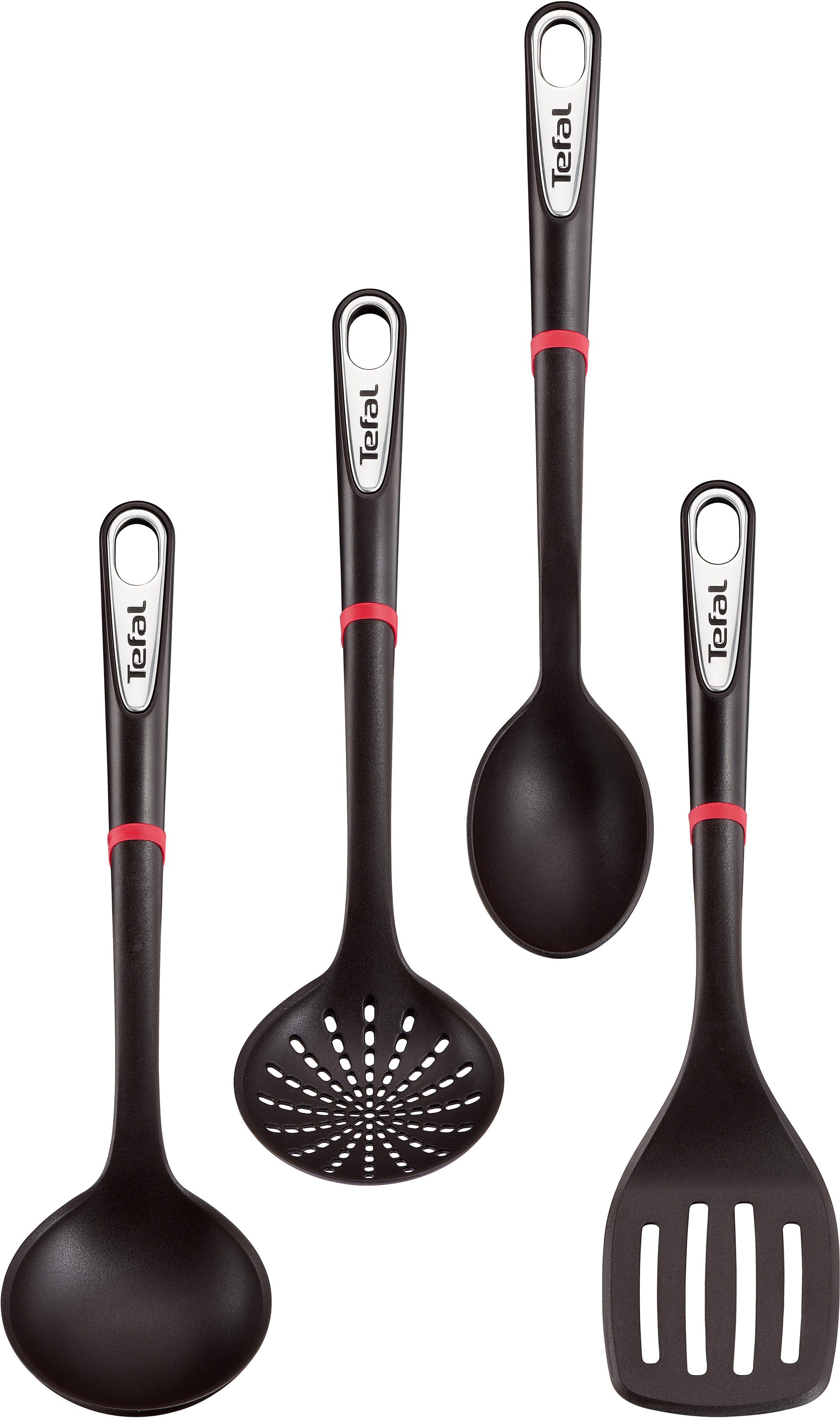 Tefal Kochbesteck-Set »Ingenio«, (Set, 4 tlg.), Passierlöffel, Kochlöffel, geschlitzter Pfannenwender und Schöpfkelle, innovatives Design, hochwertige Materialien, spülmaschinenfest, Hitzebeständig bis zu 230°C