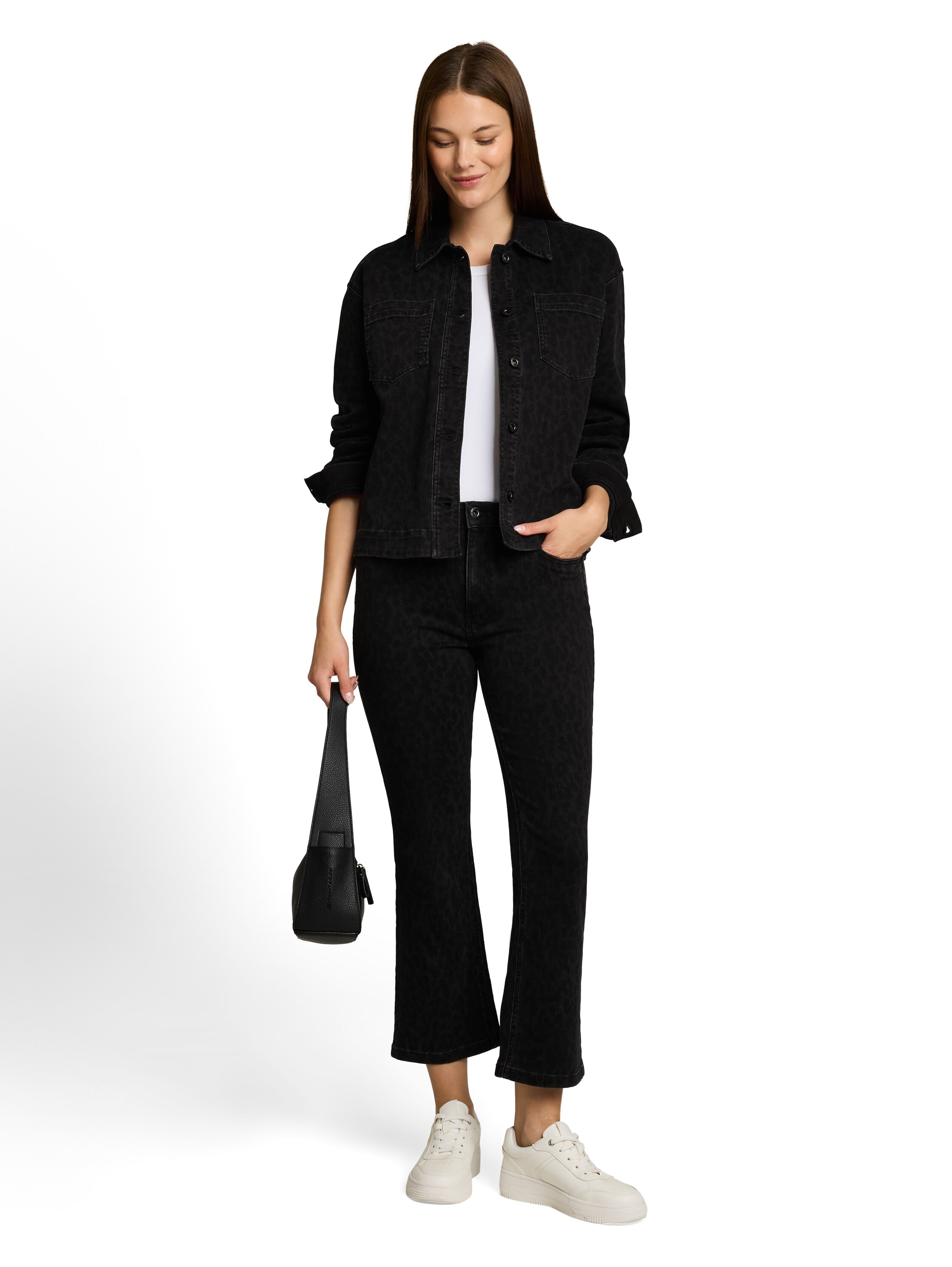 TOM TAILOR Jeansjacke »Regular« ohne Kapuze im Leo-Look / hemdkragen mit Knopfleiste
