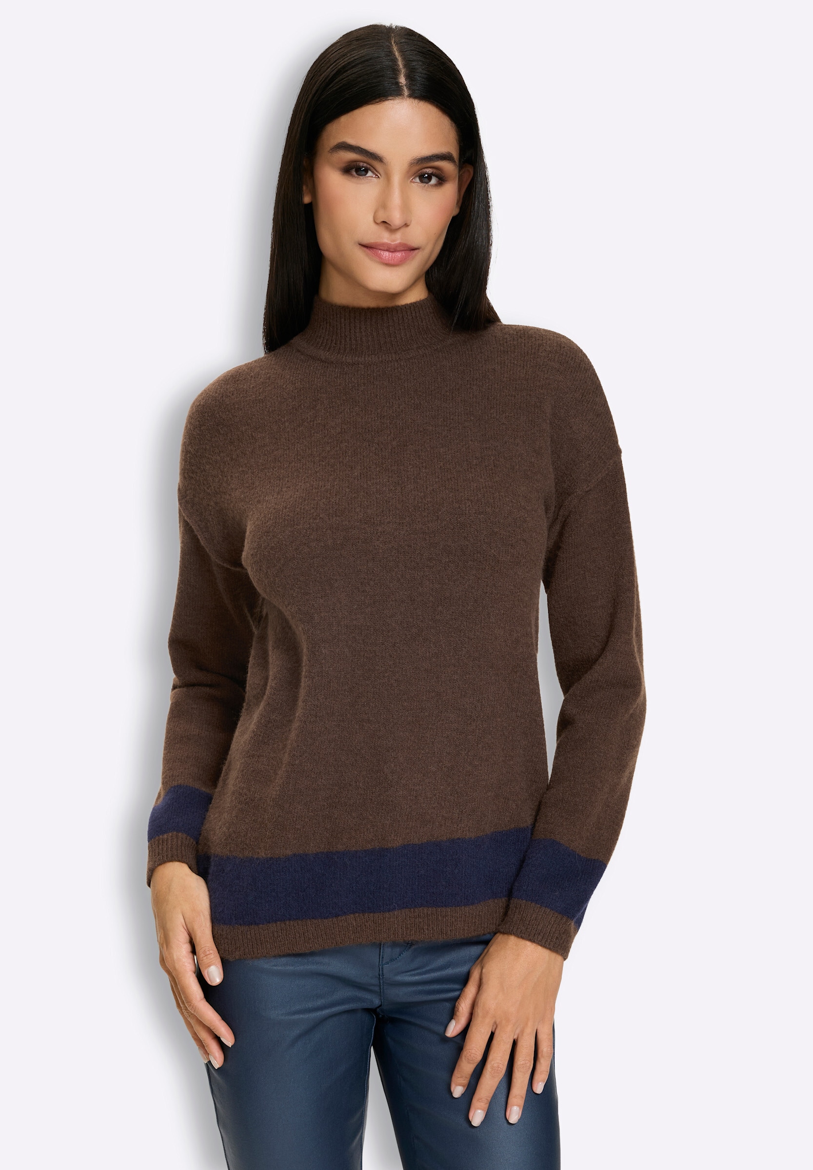 heine Strickpullover »Pullover Stehkragenpullover mit schrägem Saum«