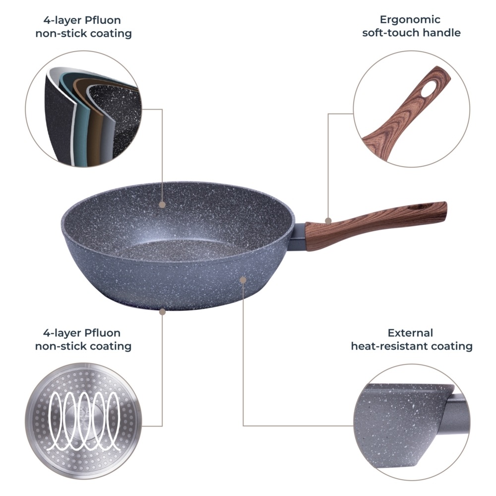 RESTO Kitchenware Bratpfanne »Aquila, tiefe Schmorpfanne langlebig und spülmaschinenfest« Aluminium 1 Stk. tlg. mit ergonomischem weichem Griff in Holzoptik